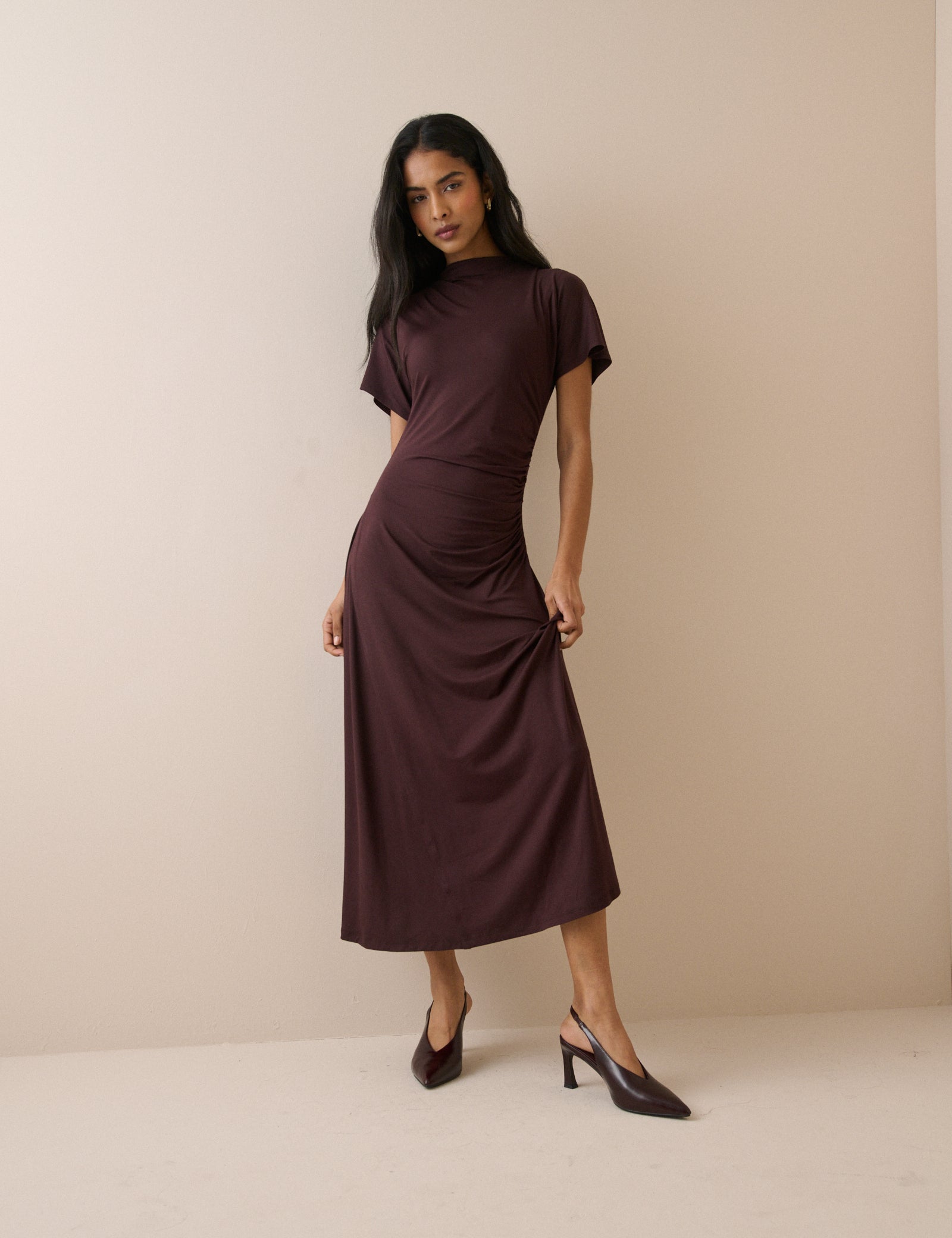 Chocolate Brown Jersey Niamh Midi Dress