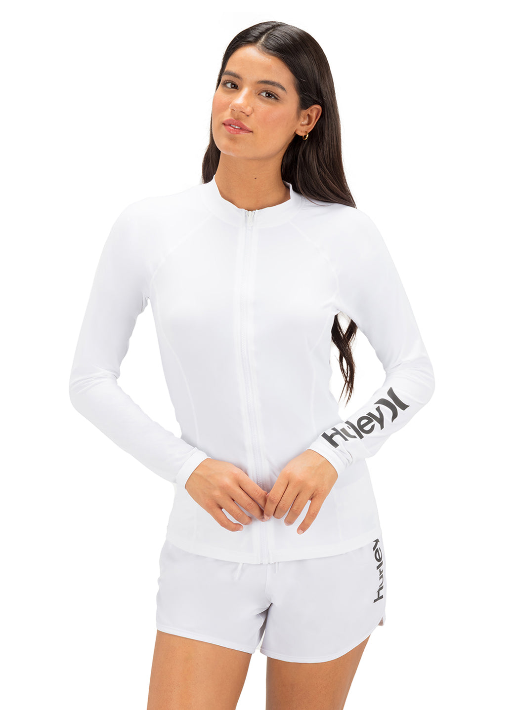 Hurley Women's OAO Solid Zip Front Long Sleeve Rash Guard