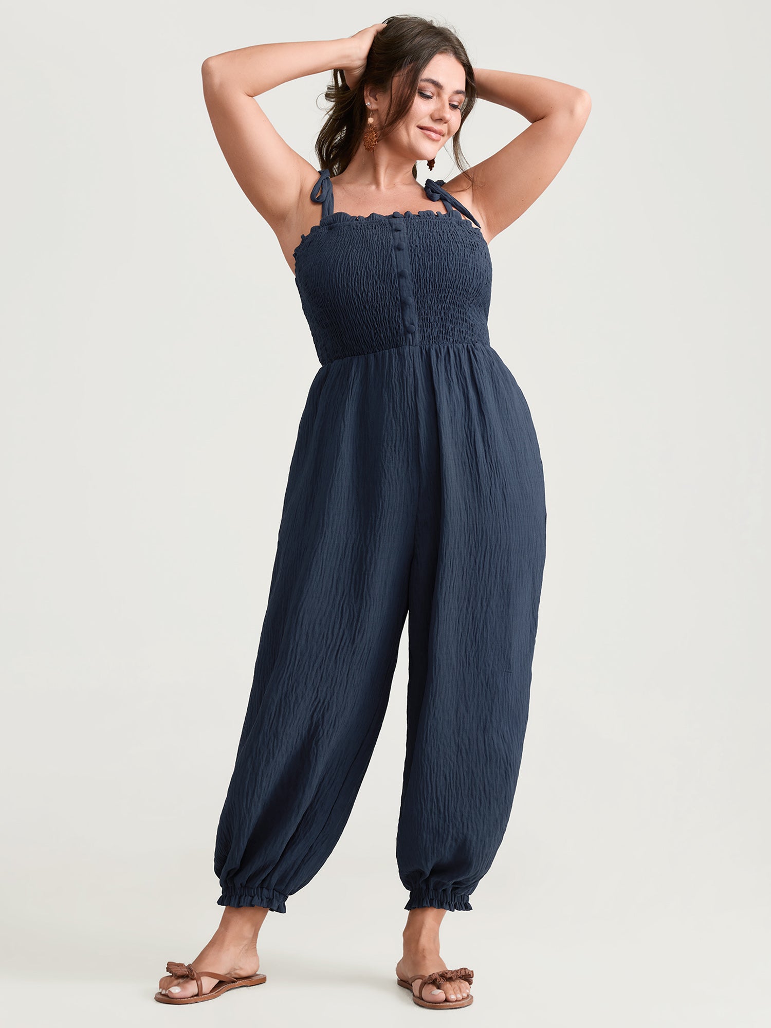 Cute Shoulder-Tie Cuffed Hem Jumpsuit