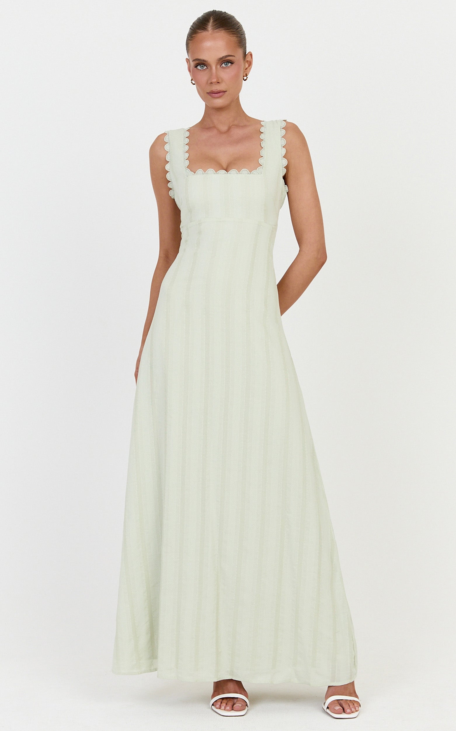 Roxanne Midi Dress - Square Neck Fit And Flare Dress in Sage