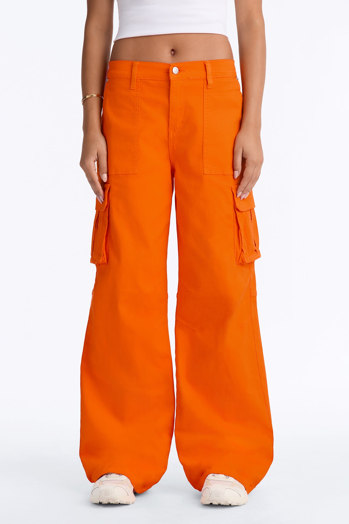 End The Games Stretch High Rise Cargo Jeans - Orange