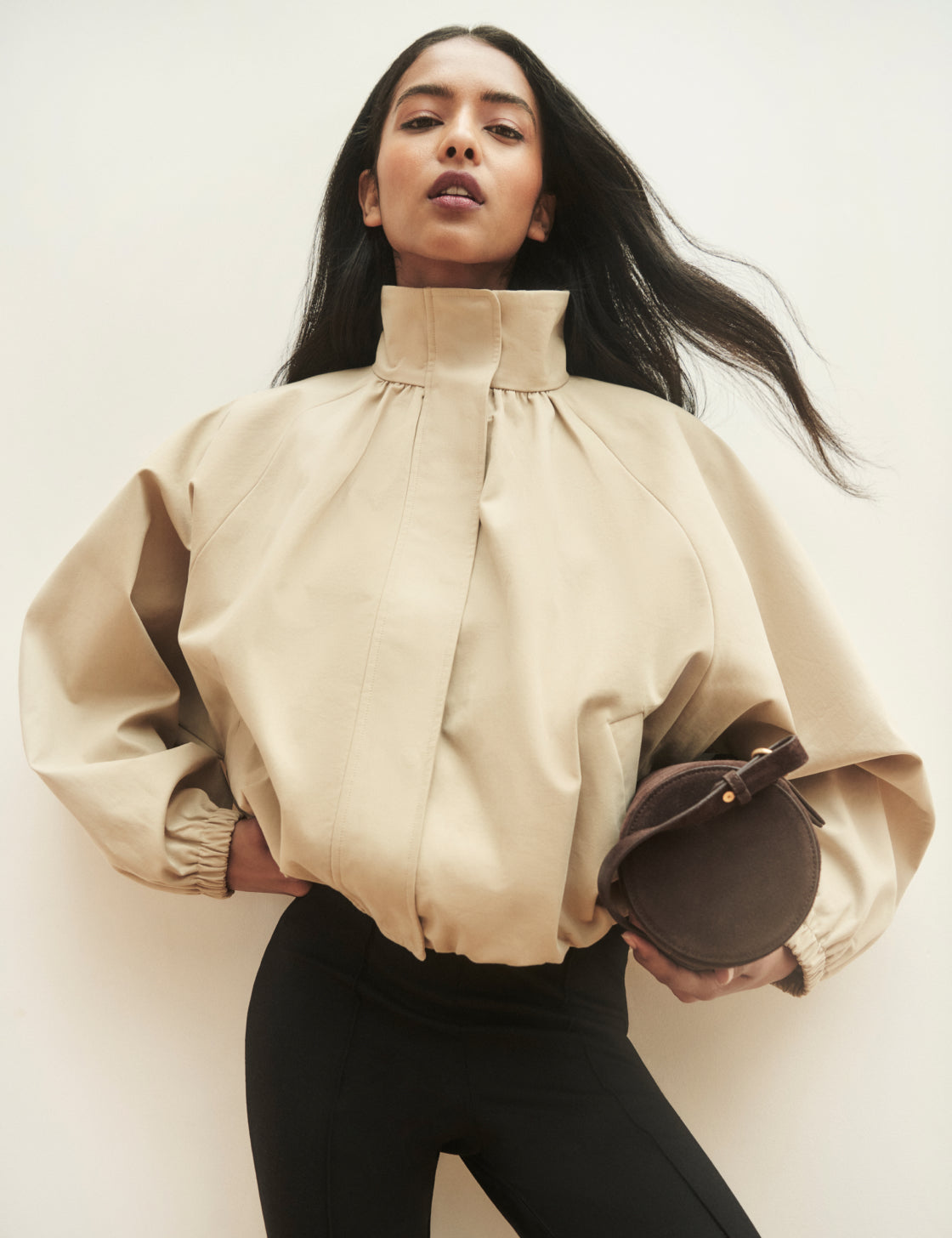 Stone Funnel Neck Balloon Sleeve Murphy Jacket