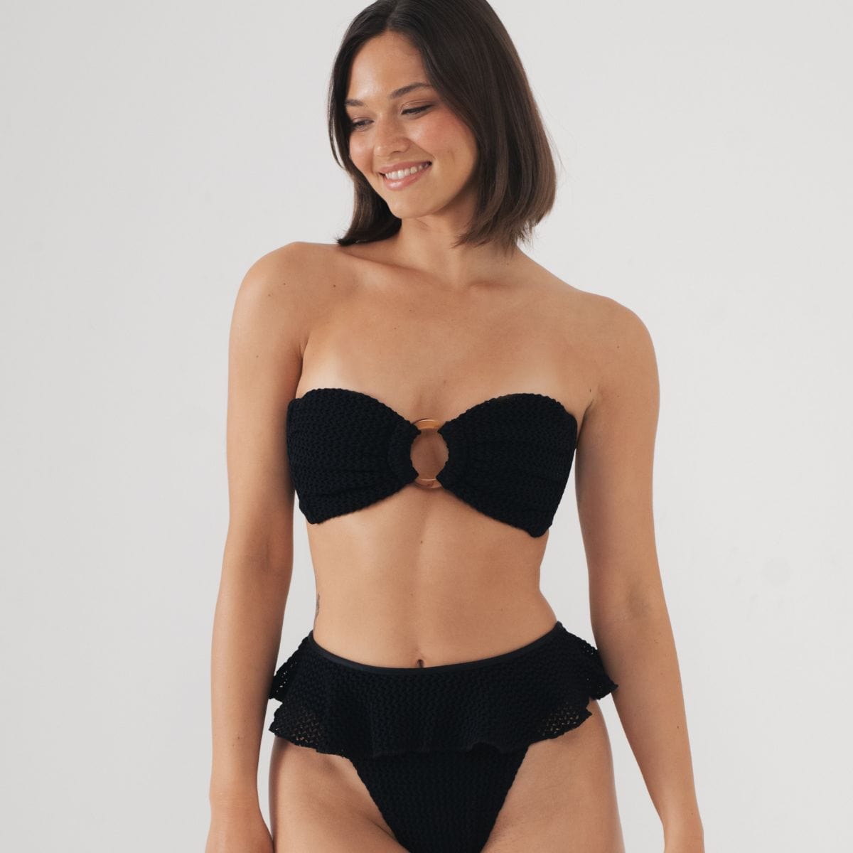 Montce Black Crochet Tori Bandeau Bikini Top