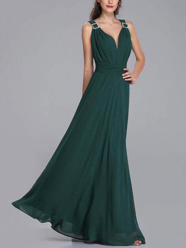 Trendy A-Line Sleeveless V-Neck Chiffon Floor-Length Bridesmaid Dresses with Sash