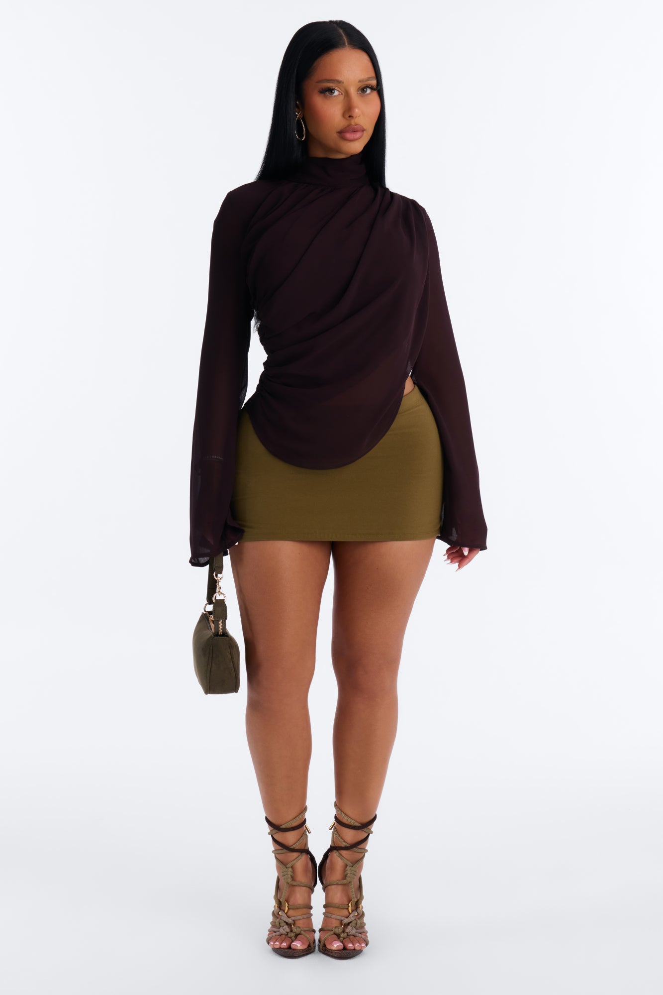 Controlled Desires Long Sleeve Blouse - Chocolate
