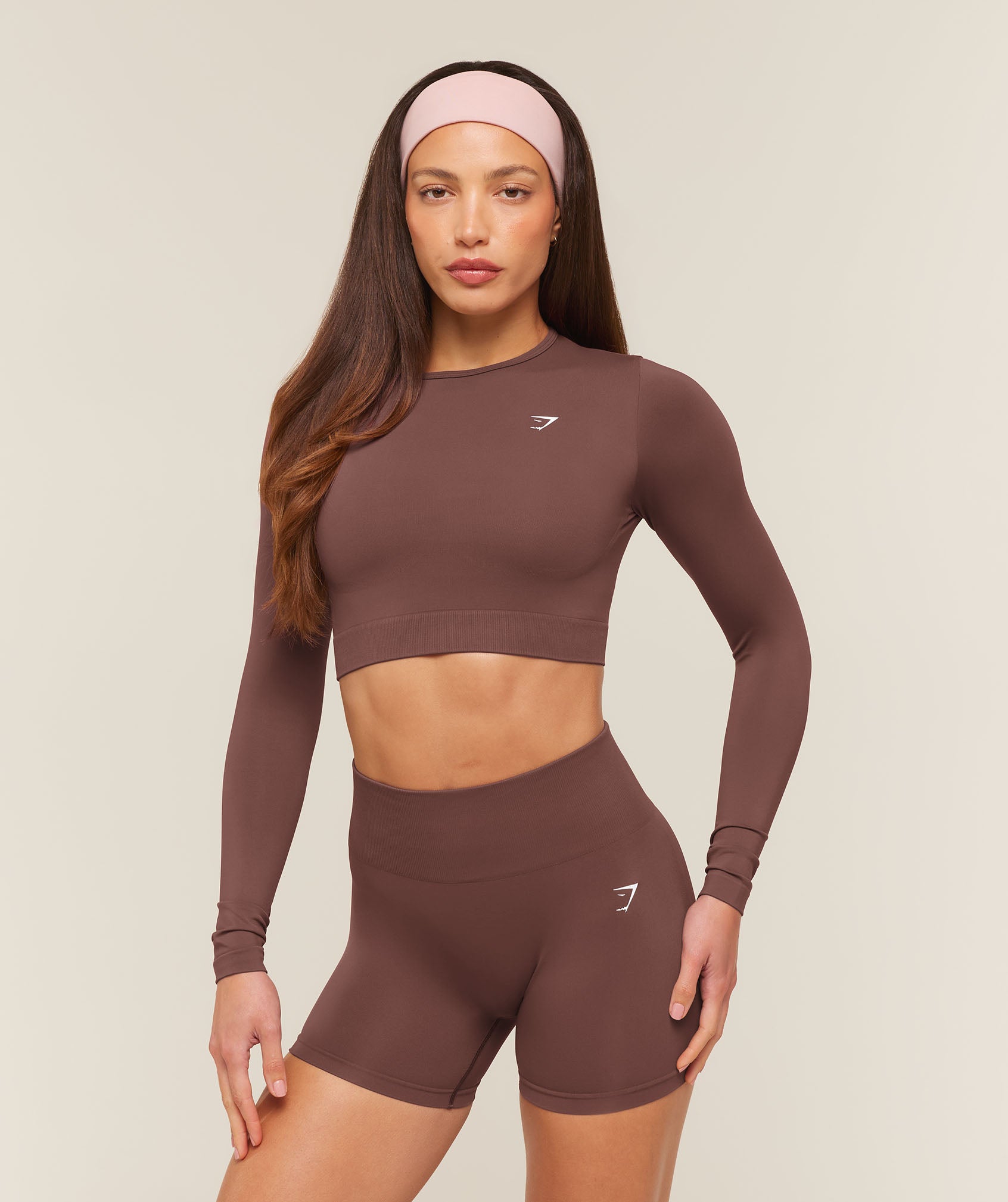 Gymshark Everyday Seamless Long Sleeve Crop Top - Espresso Brown