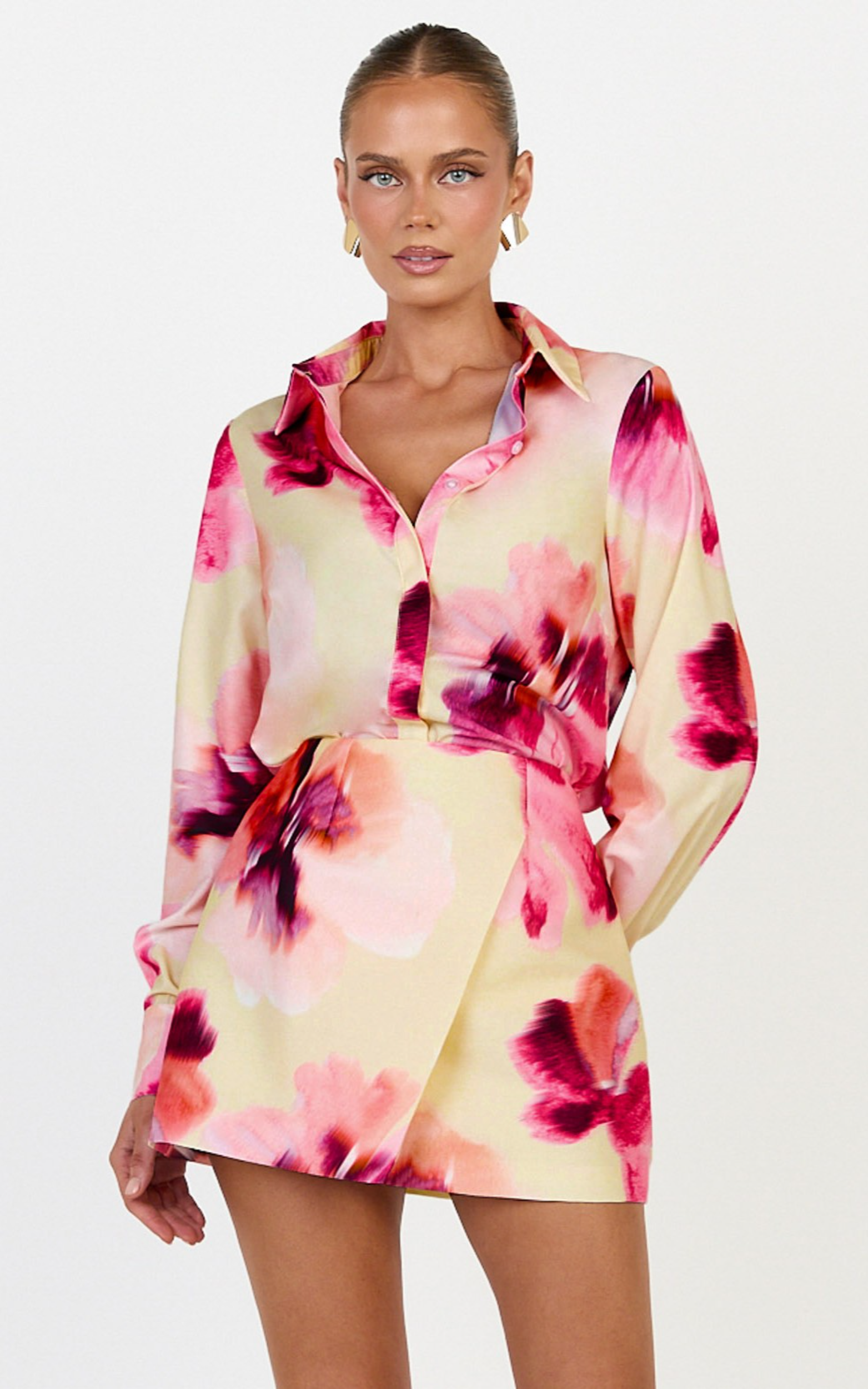 Sailor Top - Collared Button Up Long Sleeve Top in Floral Bloom Print