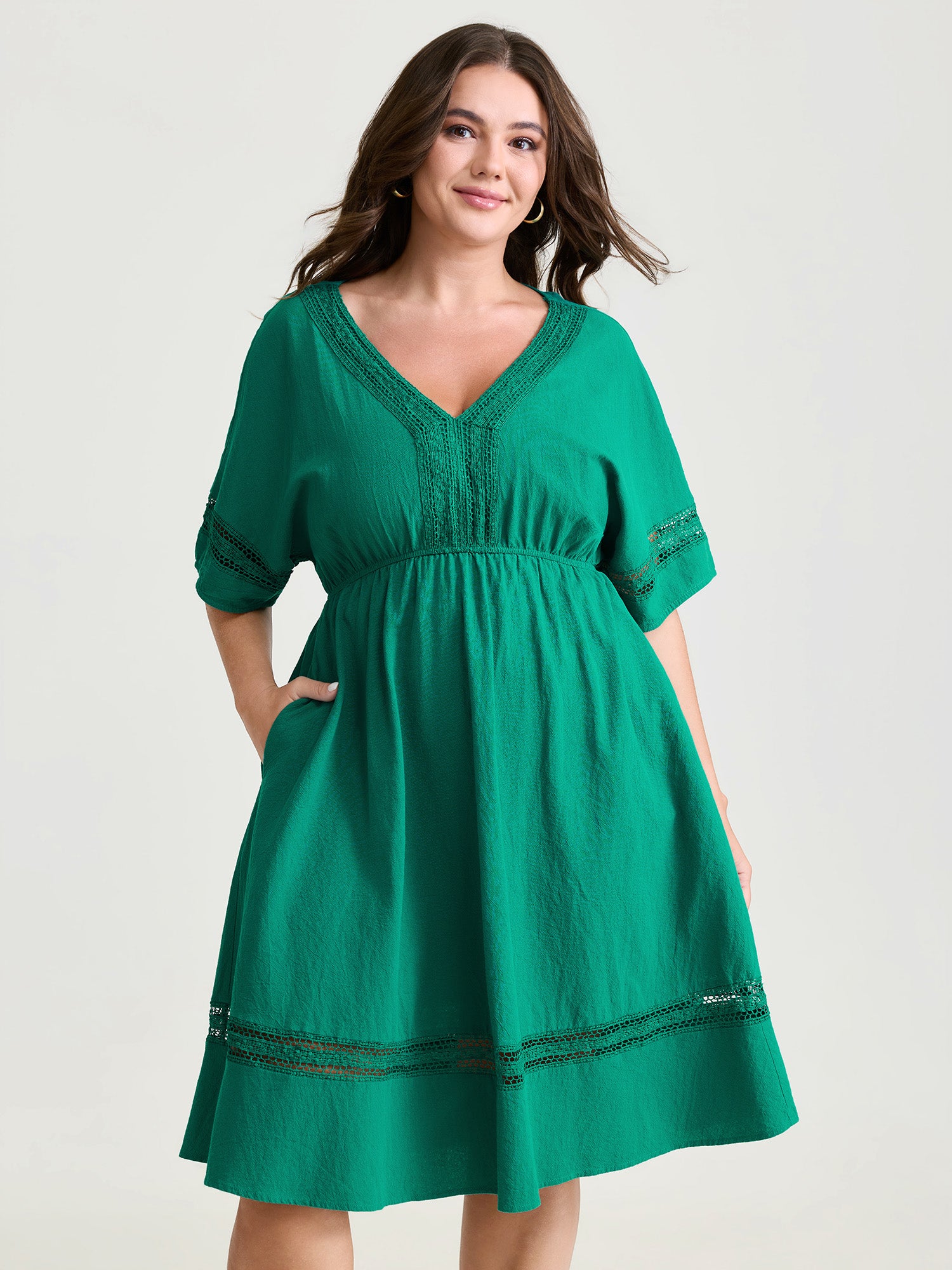 Pure Cotton Lace Trim V-Neck Mini Dress