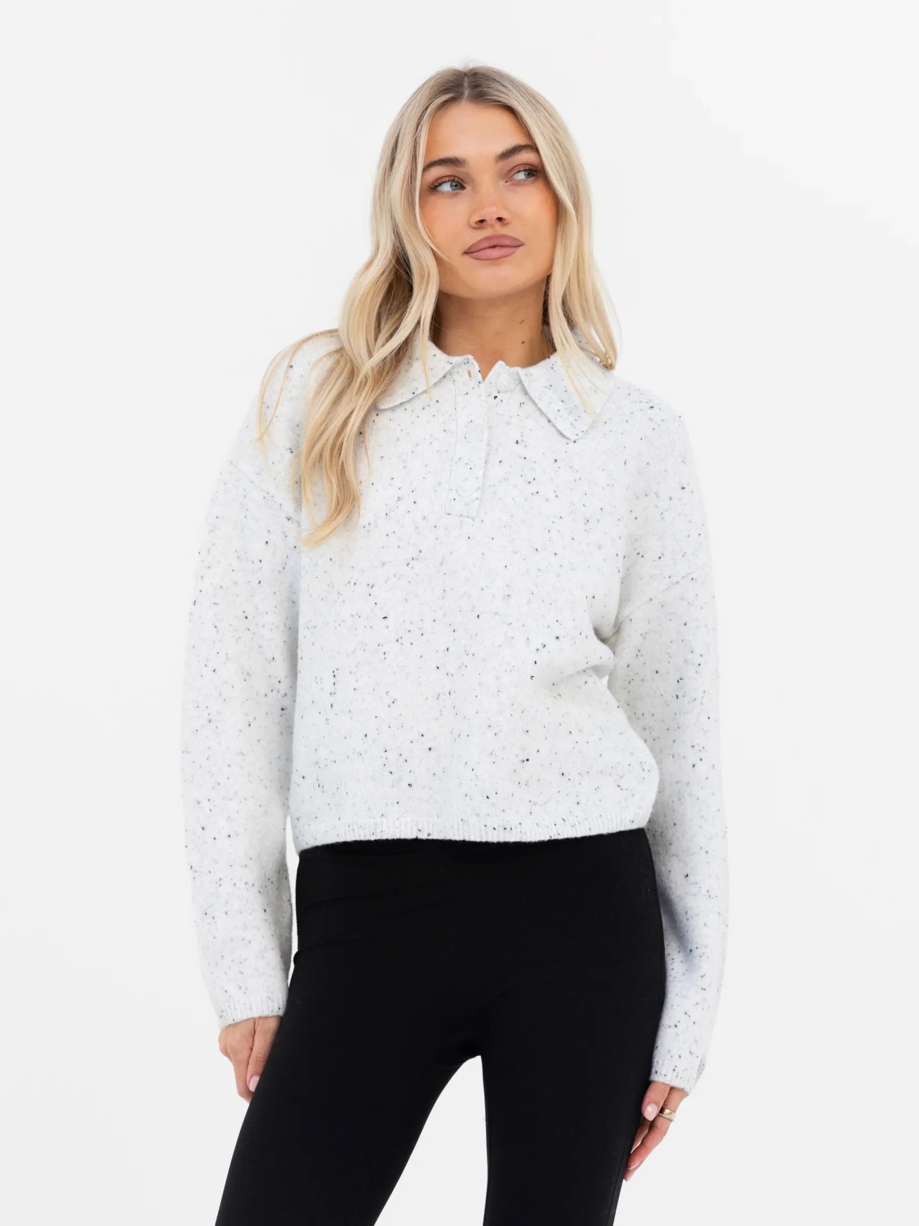 Mabel Knitted Polo - Marl White