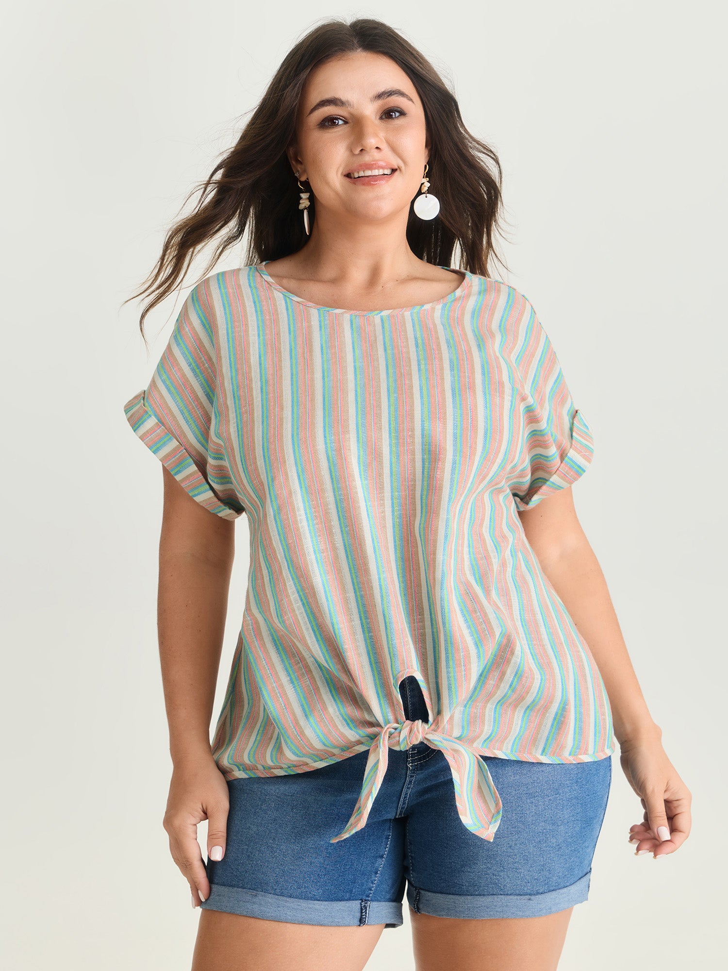 Striped Print Knotted Front Blouse