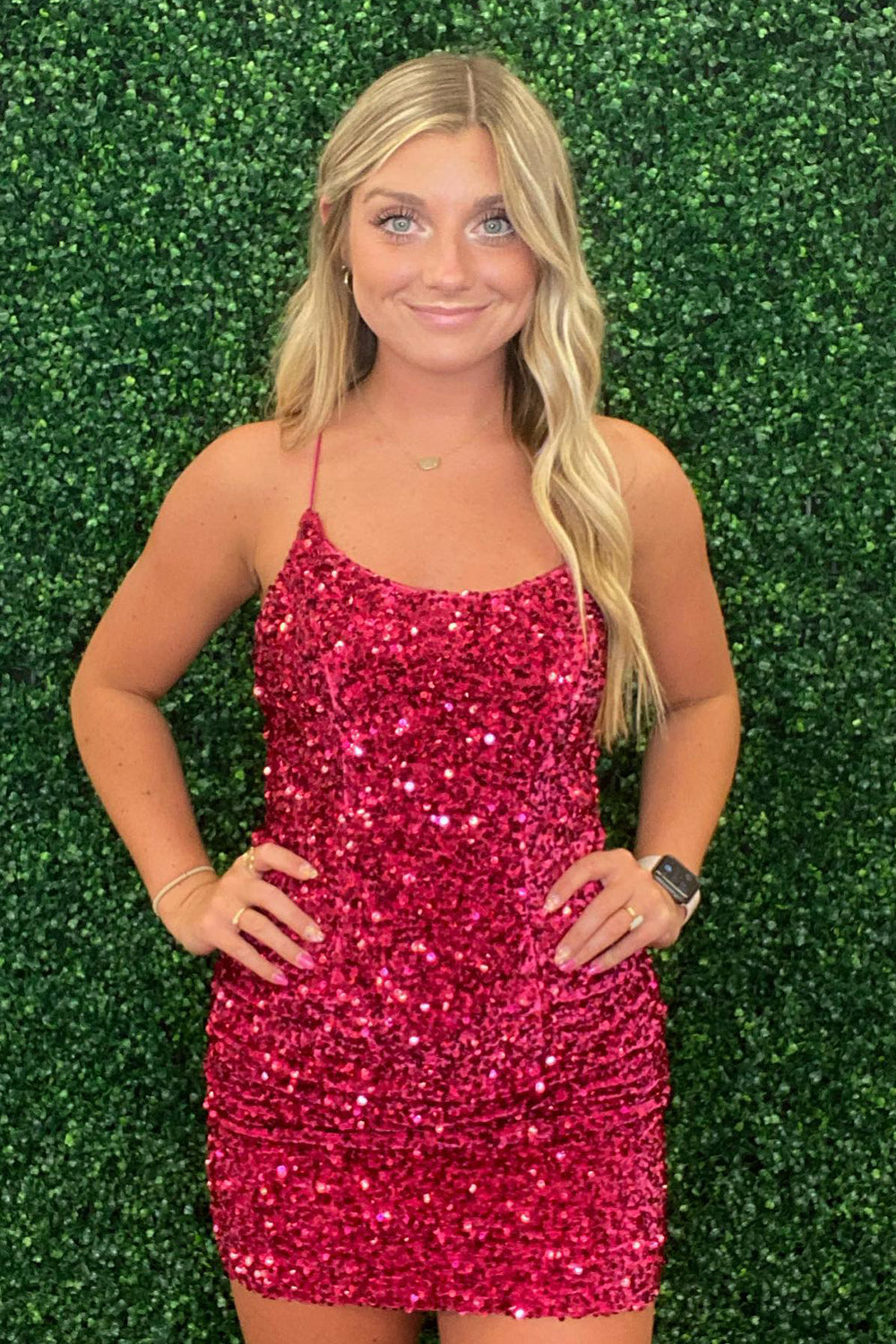Sparkly Fuchsia Sleeveless Sequin Tight Short Homecoming Dress/Mini Dress