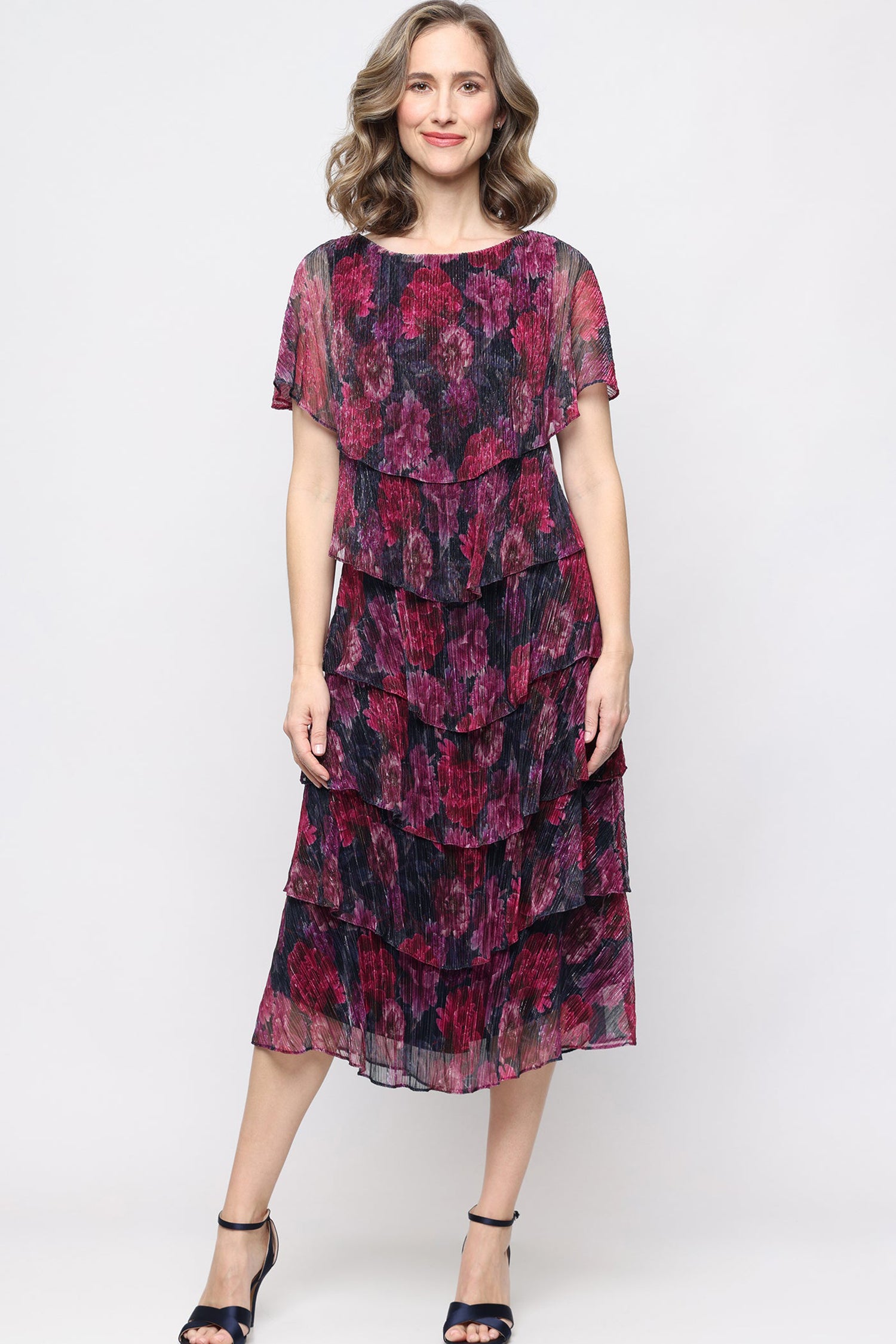 S.L. Fashions Dresses (SLNY) 9255295 Tiered Floral Midi Evening Dress