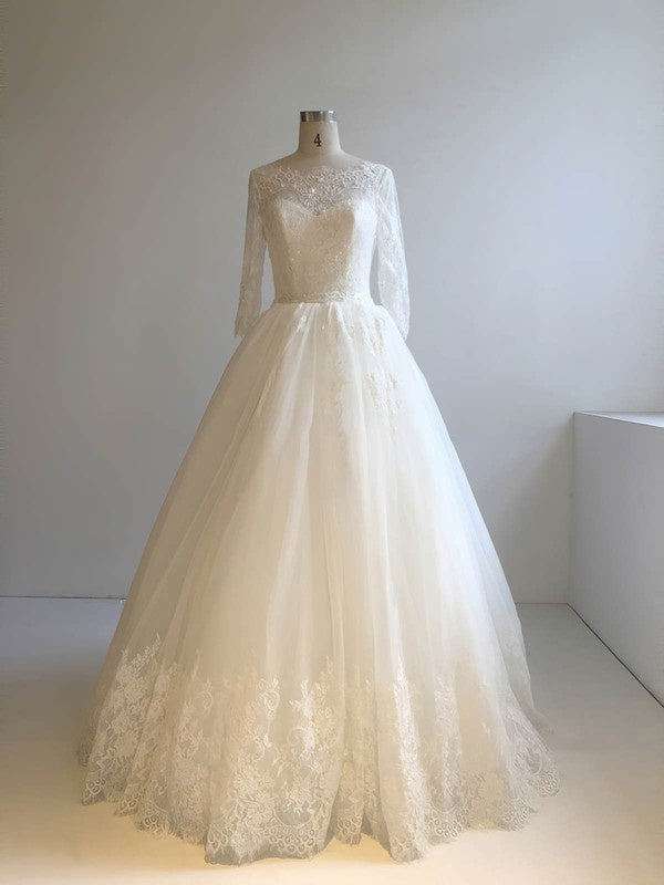 Classic Long Sleeves Lace Ball Gown Tulle Floor-Length Wedding Dresses