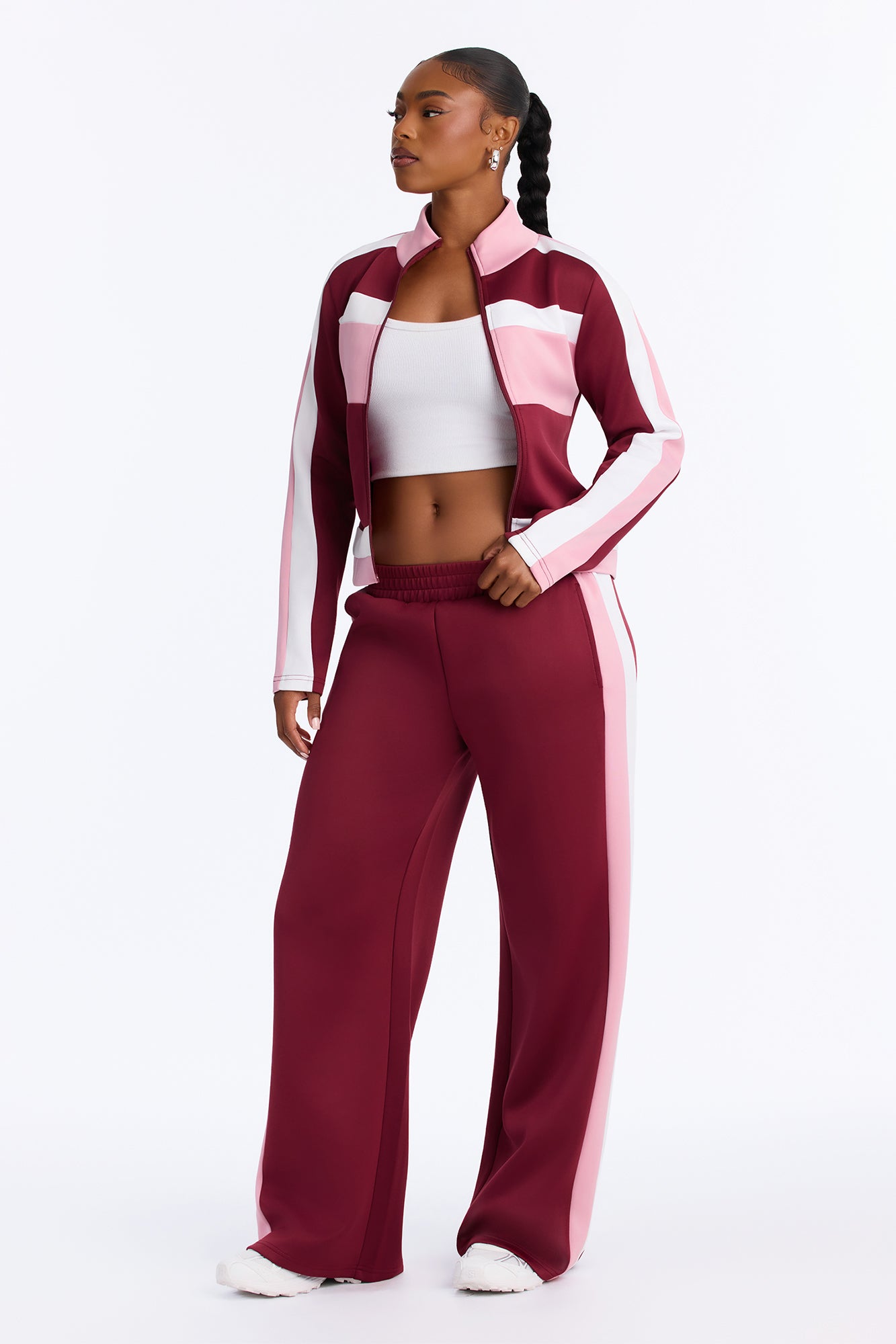 Track It Down Scuba Pant Set - Burgundy/combo