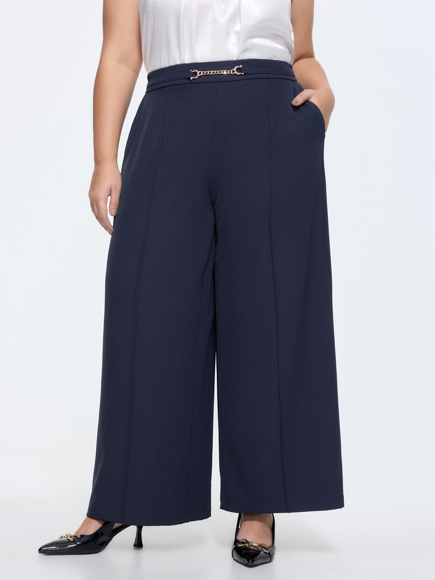 Metalic Loop Wide-Leg Pants