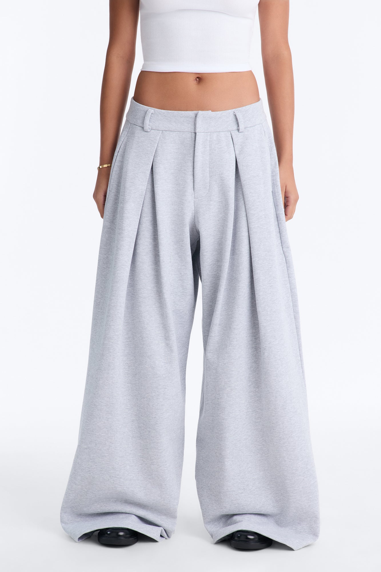 First Class French Terry Wide Leg Pants - Heather Grey