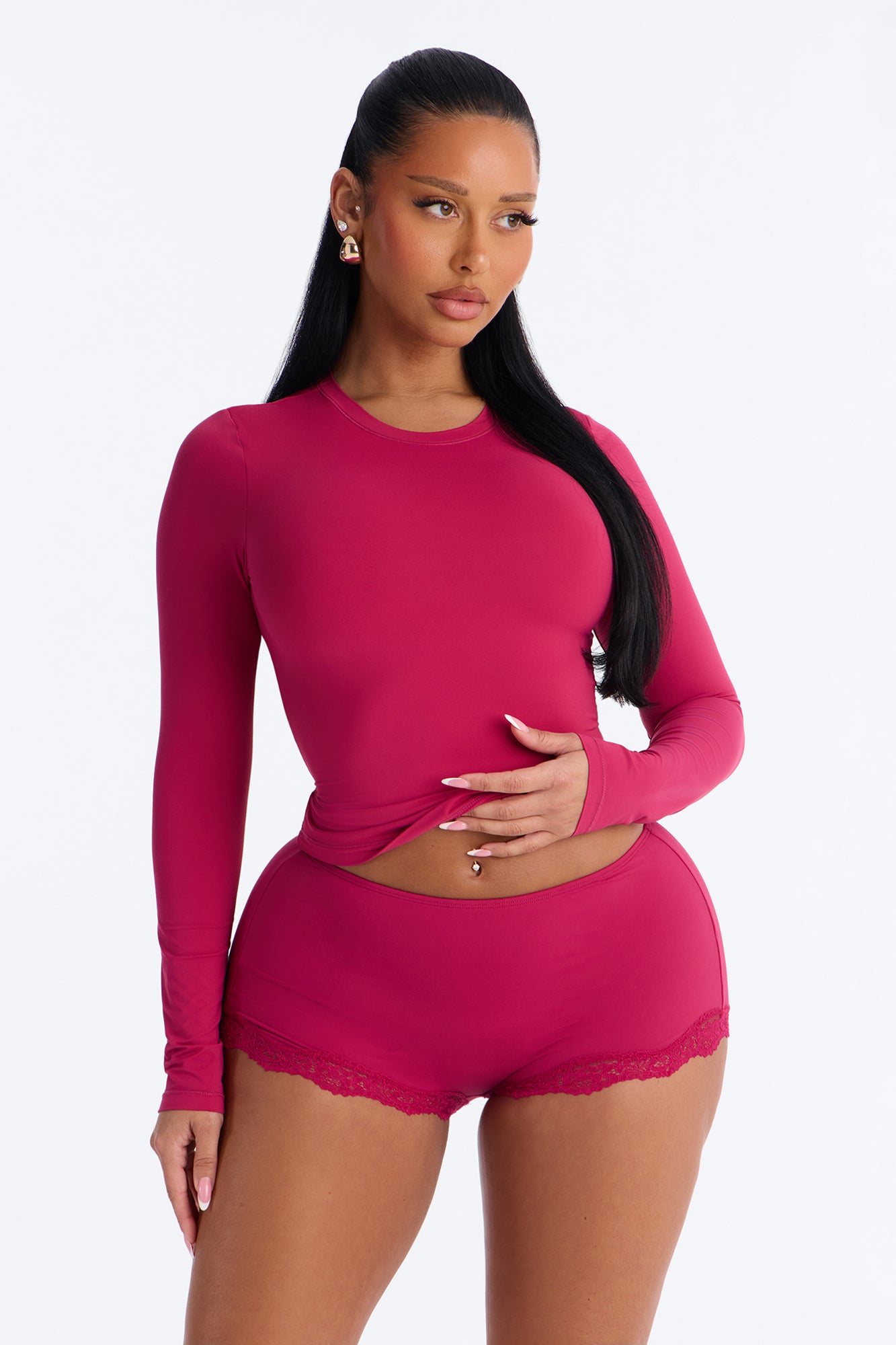 Second Skin Double Lined Long Sleeve Top - Raspberry