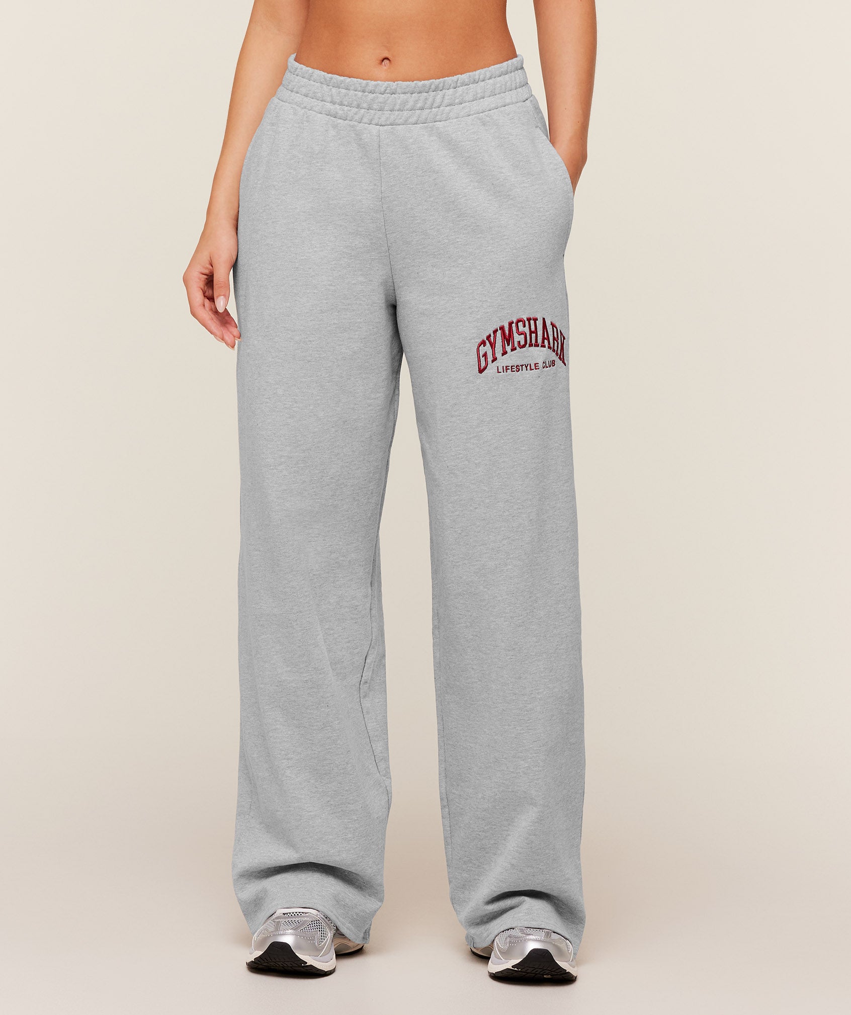 Gymshark Collegiate Graphic Straight Leg Joggers - Light Grey Core Marl