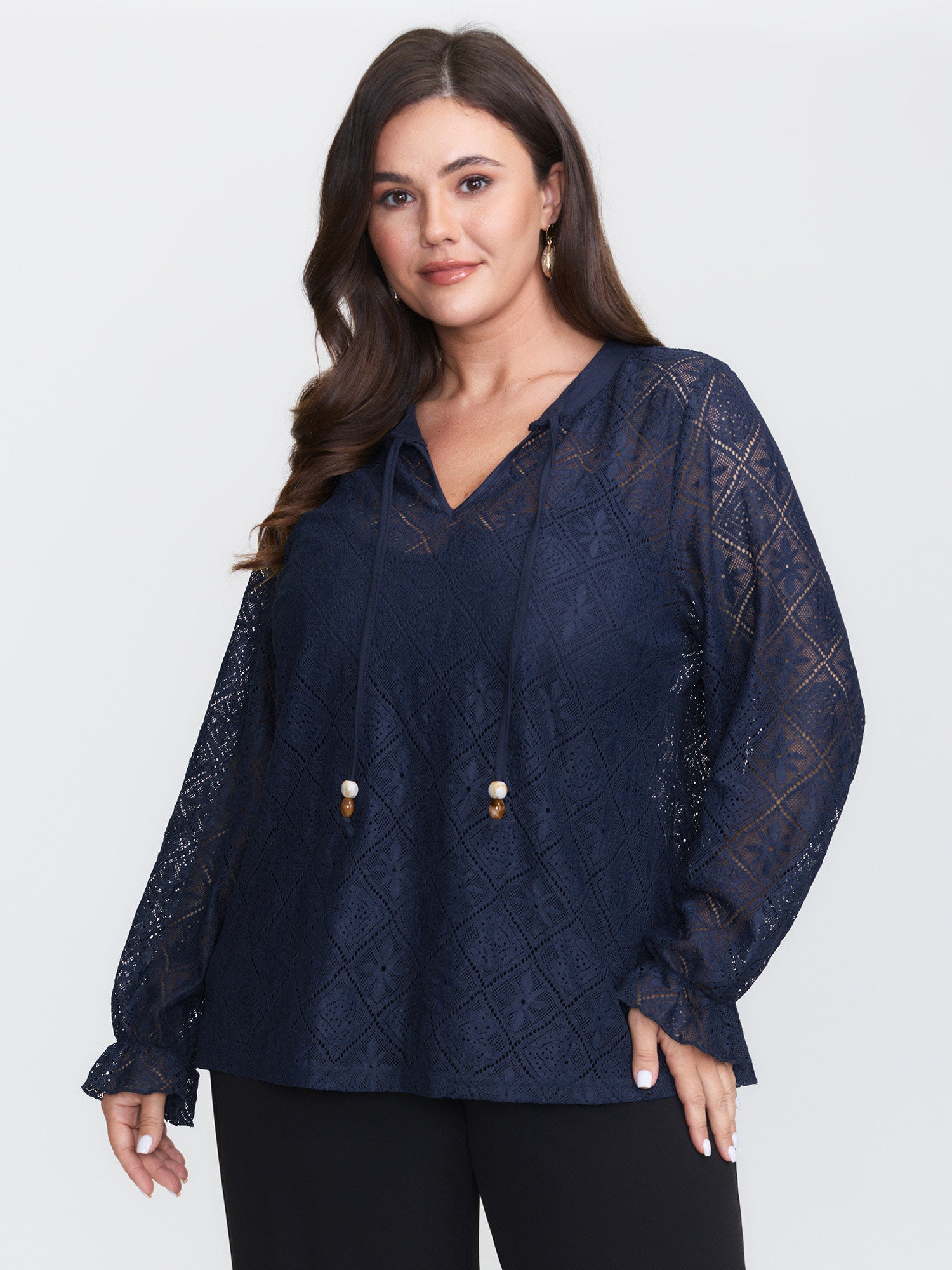 Lace Sheer Neck-Tie Top