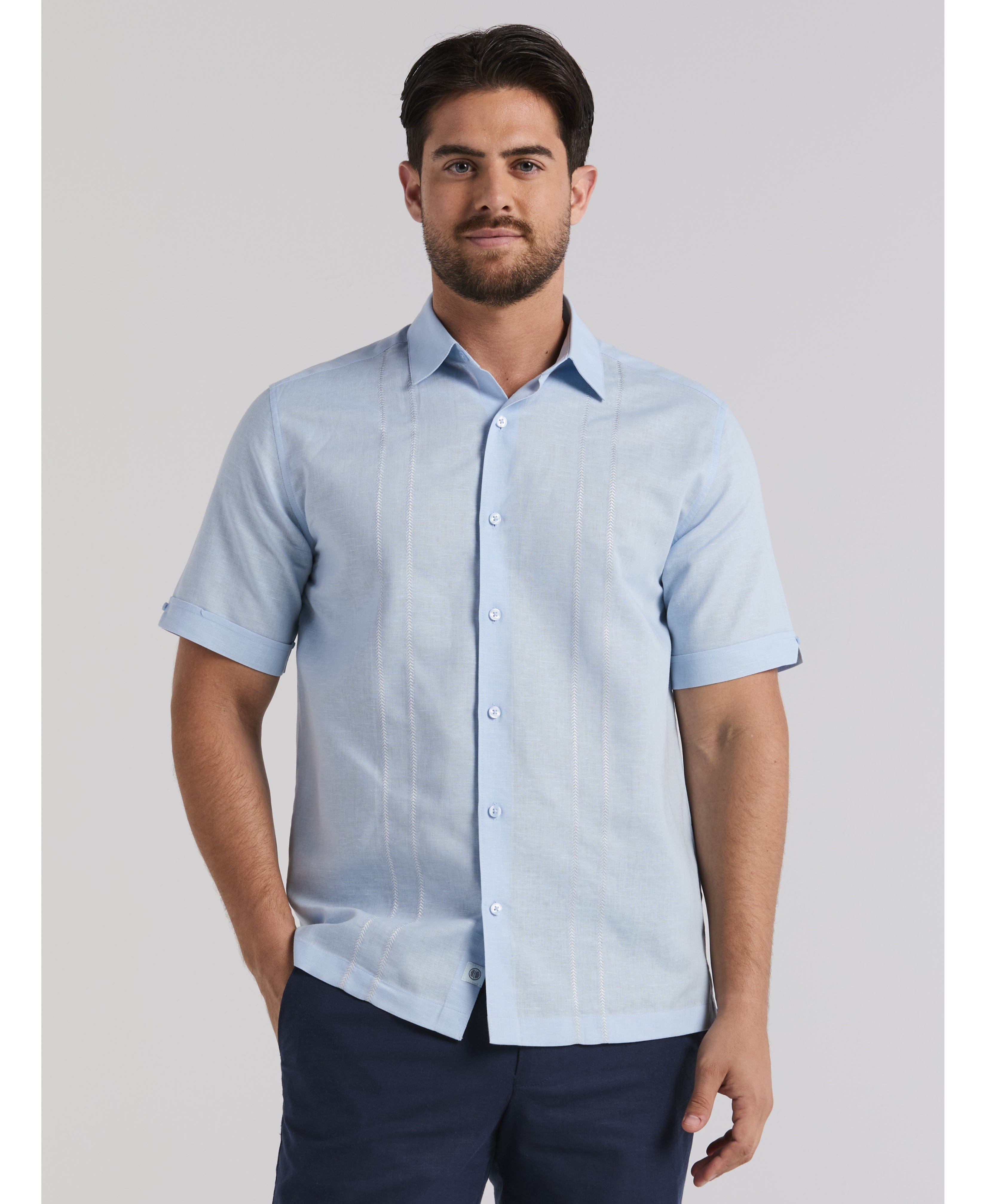 Linen Blend Embroidered Panel Shirt