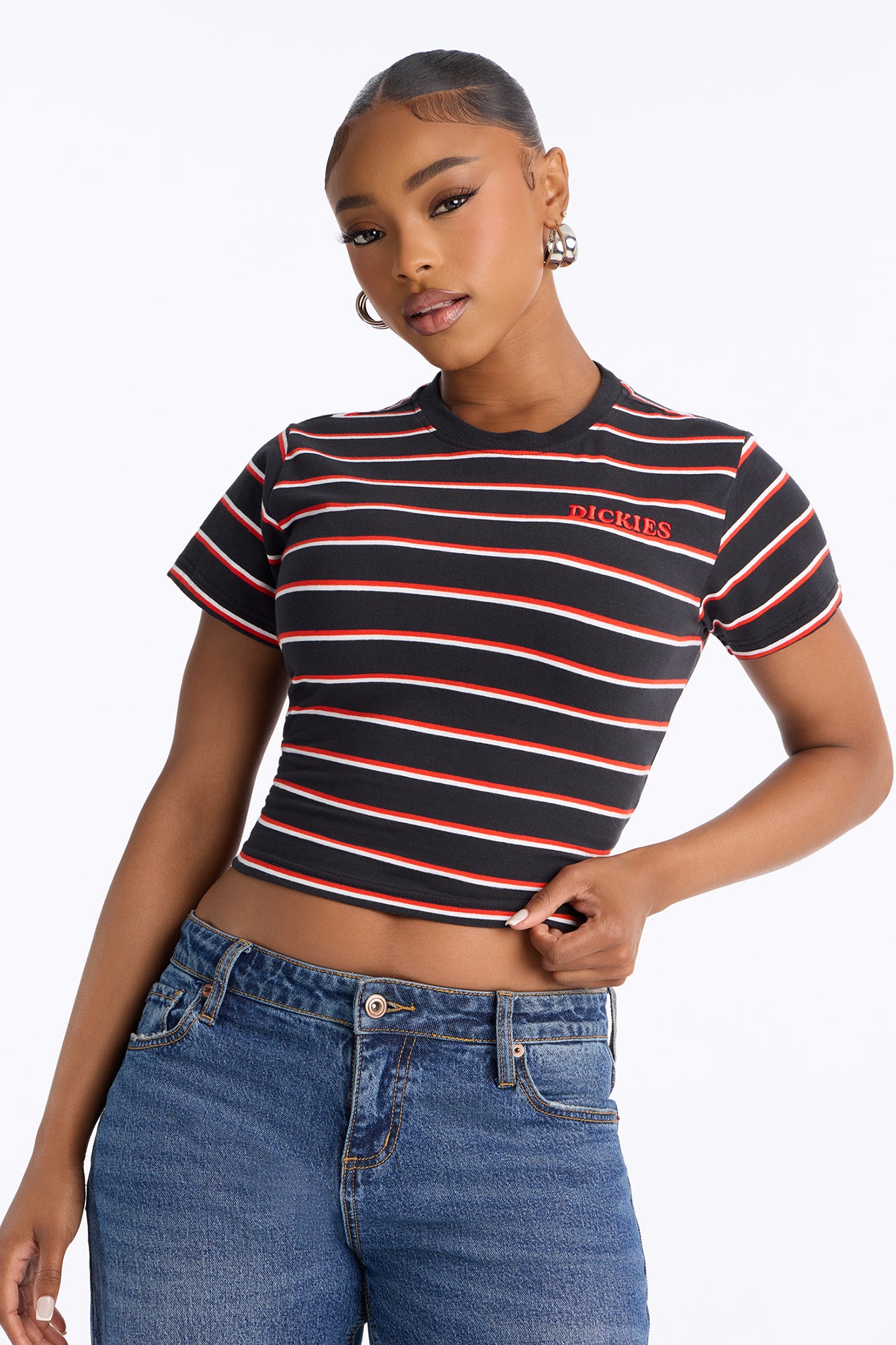 Dickies Striped Embroidered Tee - Black