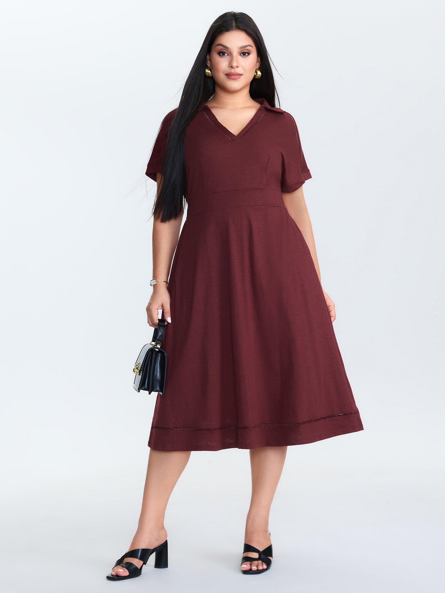 Plain Cut Out Cinched-Flared Midi Dress