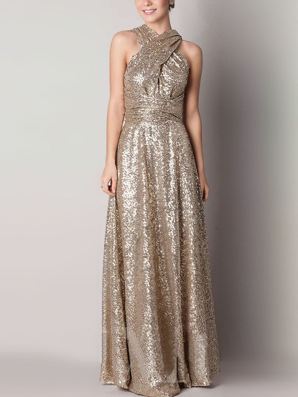 Stylish Floor-Length Sleeveless A-Line Sequined Bridesmaid Dresses