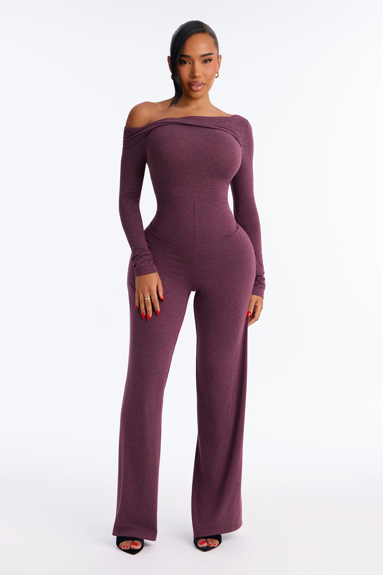 Athena One Shoulder Wide Leg Jumpsuit - Plum