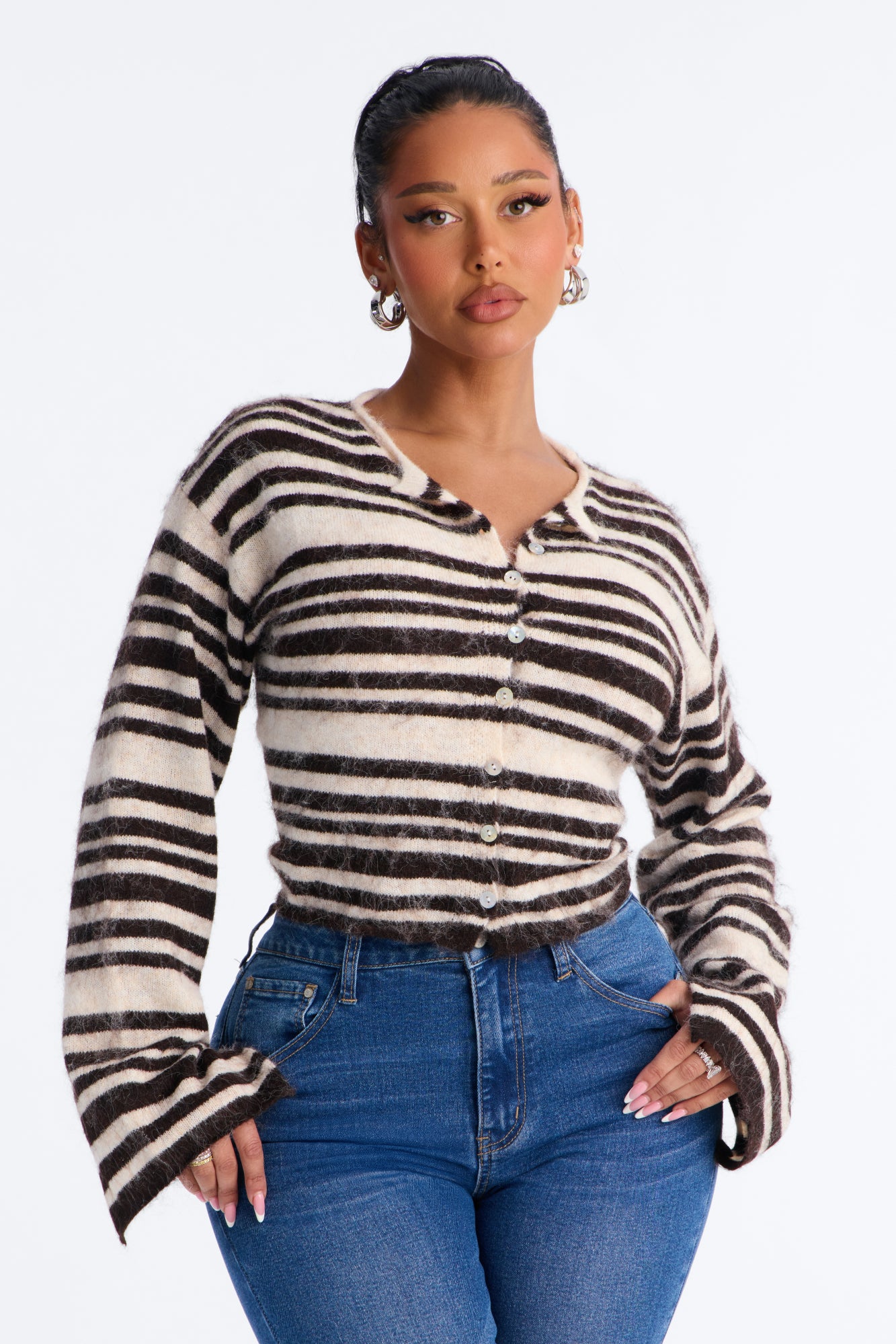 Warm Feeling Striped Cardigan - Brown/combo