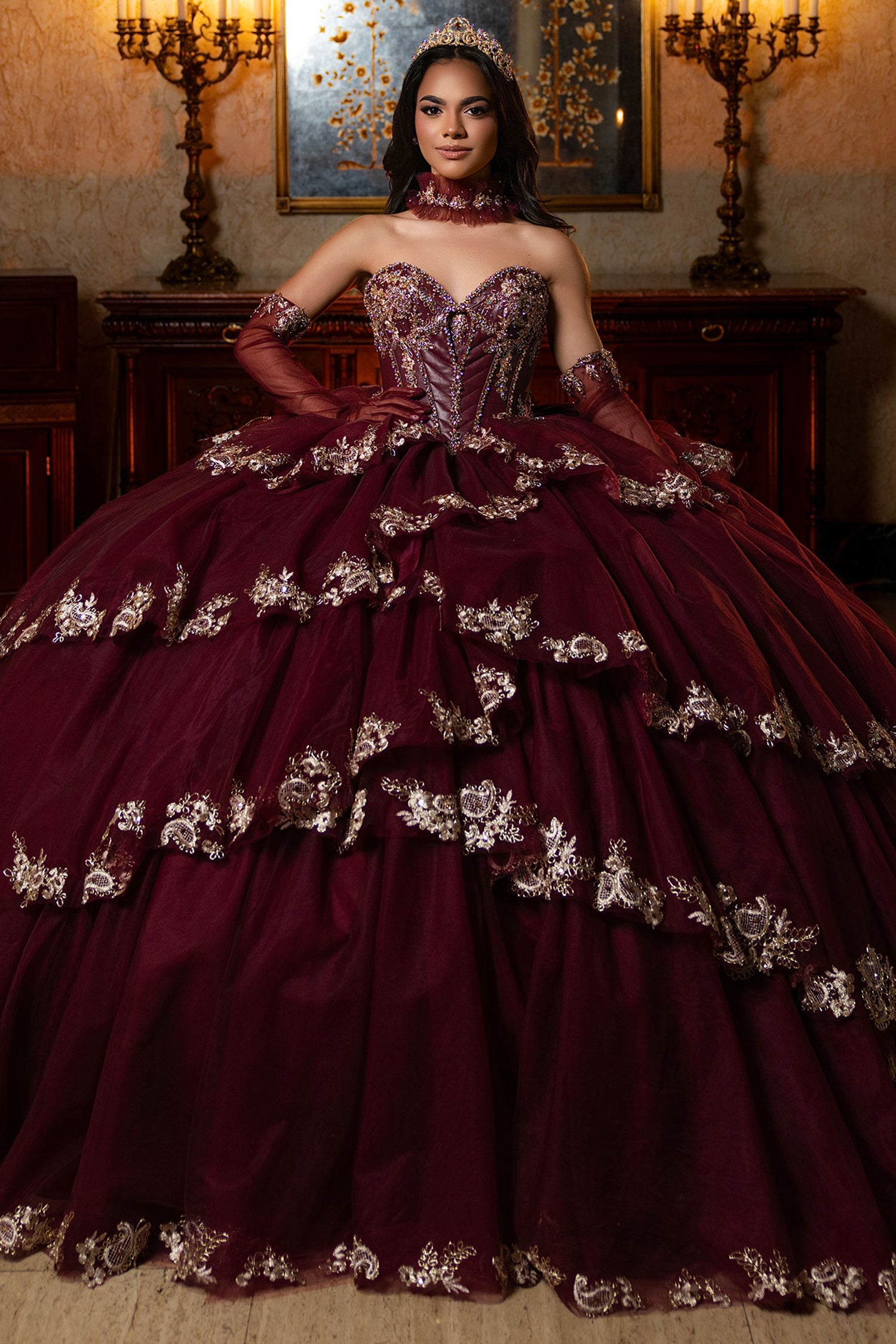 Vizcaya by Mori Lee 4080040 - Leather Bodice Beaded Quinceneara Gown