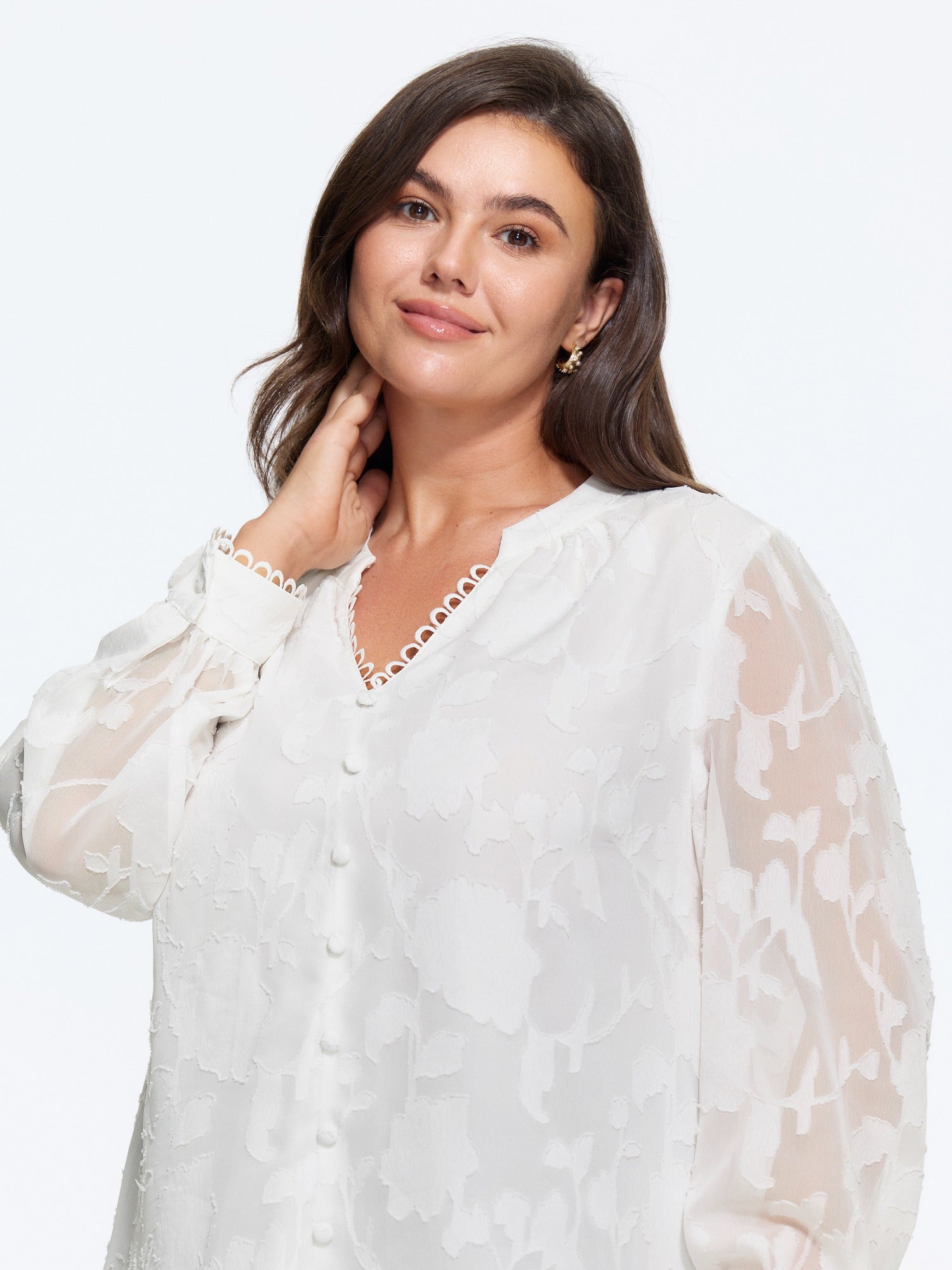 Textured Floral Jacquard Sheer Chiffon Blouse