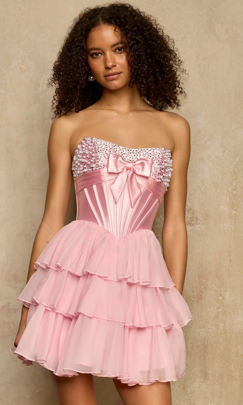 Sherri Hill 58176 - Pearl Beaded Bust Ruffle Short Dress