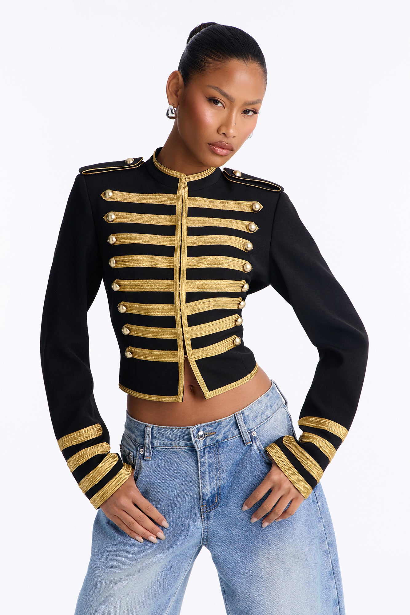 Maria Militant Embellished Trim Jacket - Black/Gold