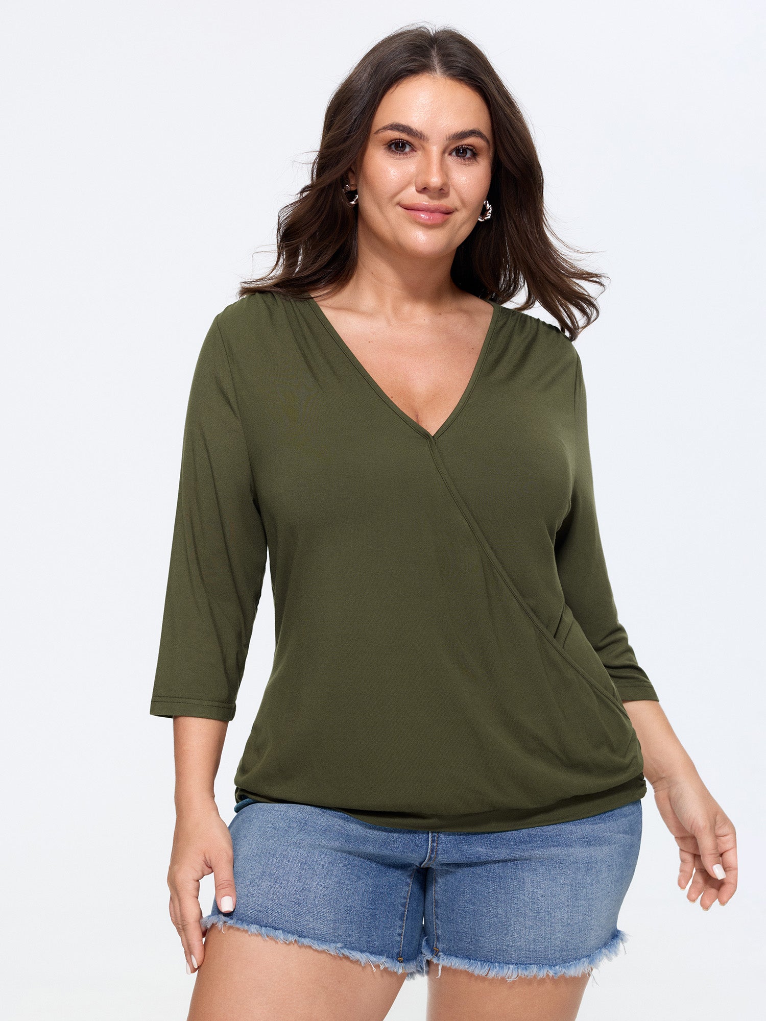 Supersoft Stretchy Solid Surplice Side Ruched T-Shirt