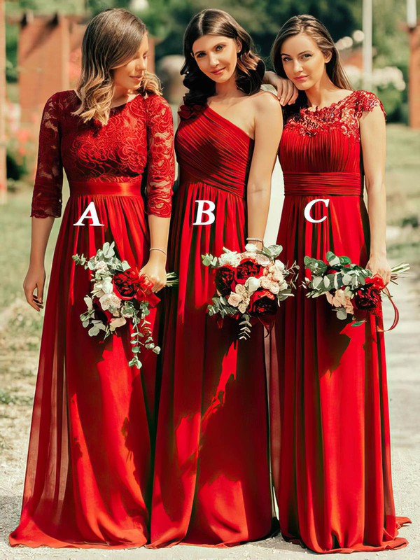 Stylish A-Line Chiffon Lace Bridesmaid Dresses with Sweep Train