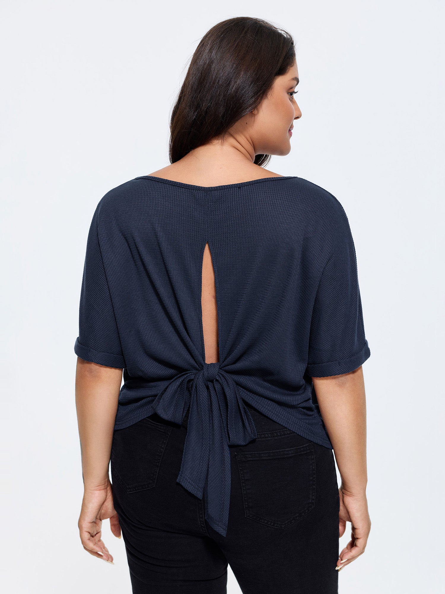 Textured Back Cut-Out Tied T-Shirt