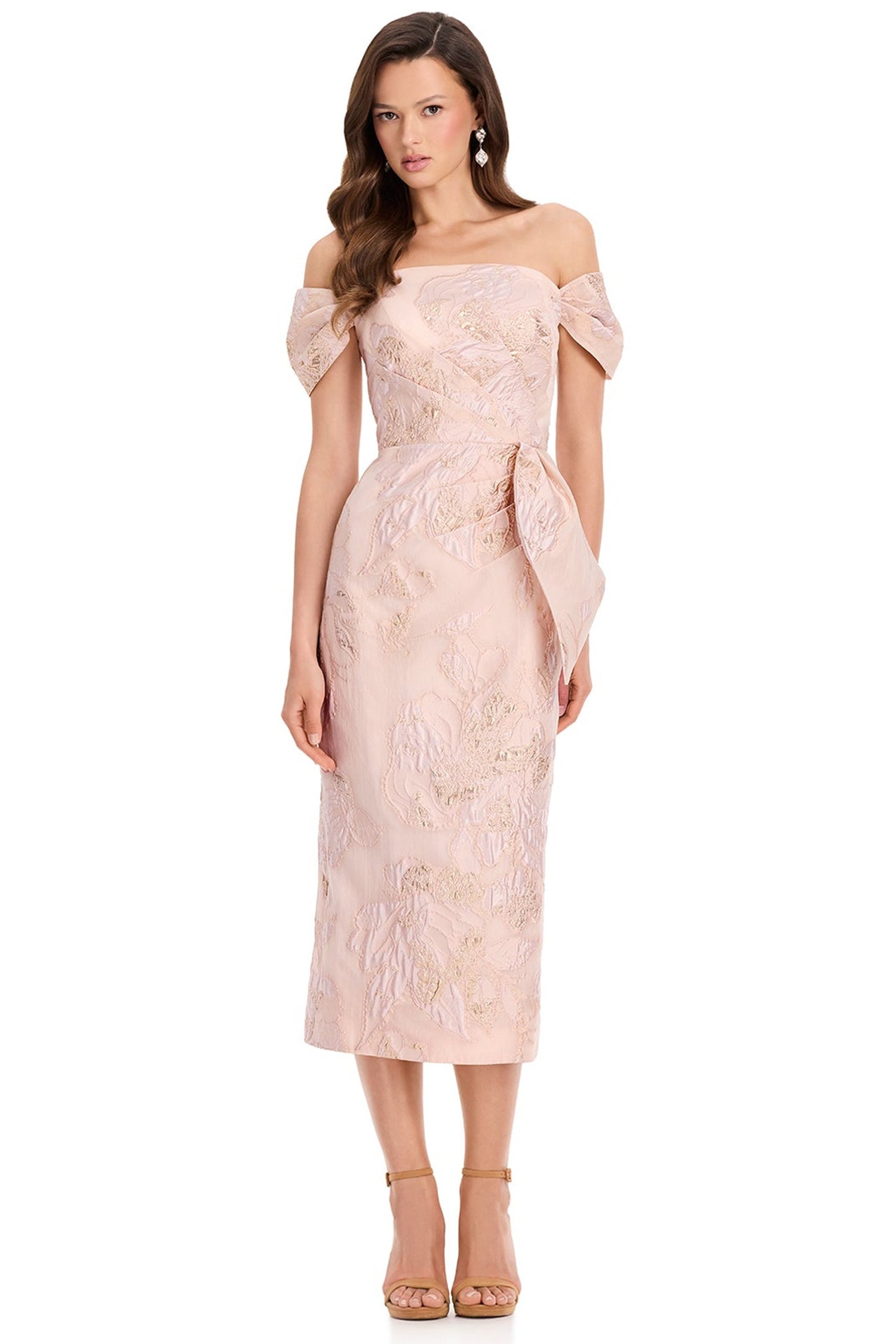 Ashley Lauren E40004 Brocade Floral Tea-Length Cocktail Dress