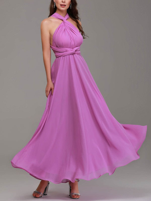 Fashionable A-Line V-Neck Sleeveless Chiffon Ankle-Length Bridesmaid Dresses