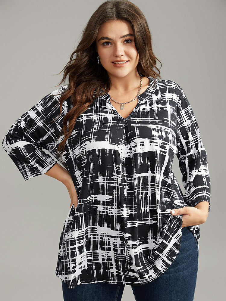 Contrast Colorblock Notched Plicated T-shirt