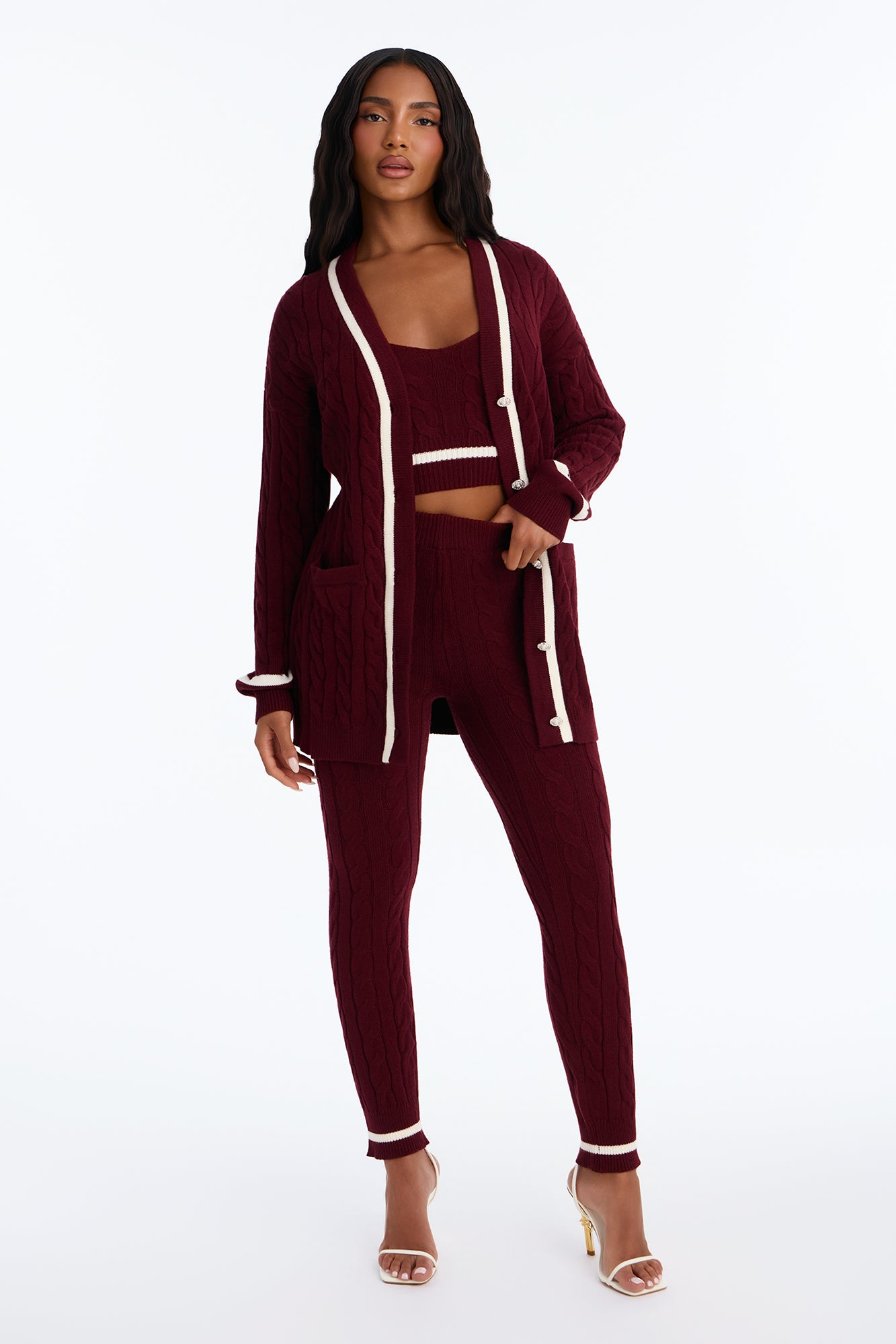 Alessa 3 Piece Sweater Legging Set - Burgundy