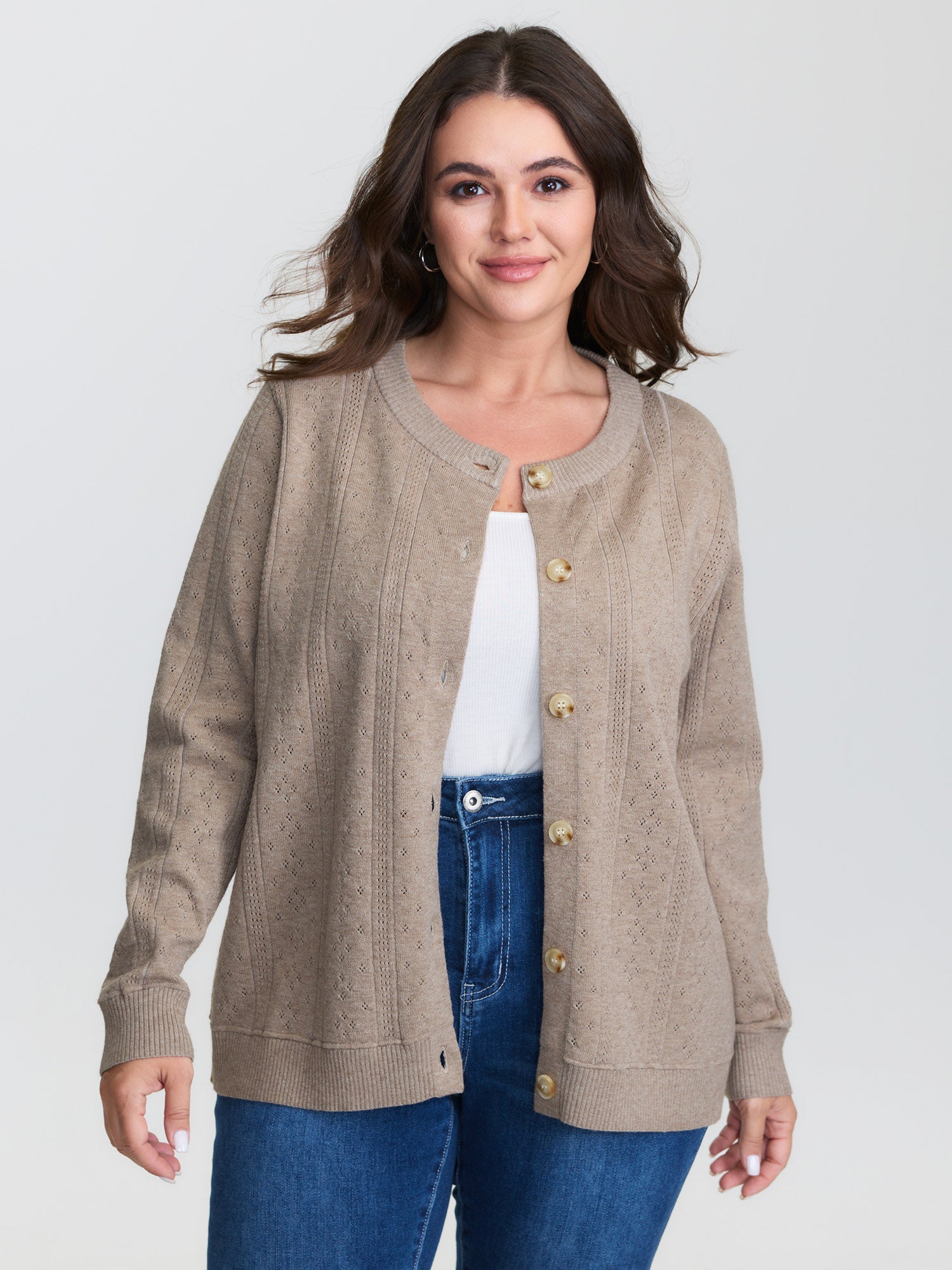 Cut-Out Button Front Knit Cardigan