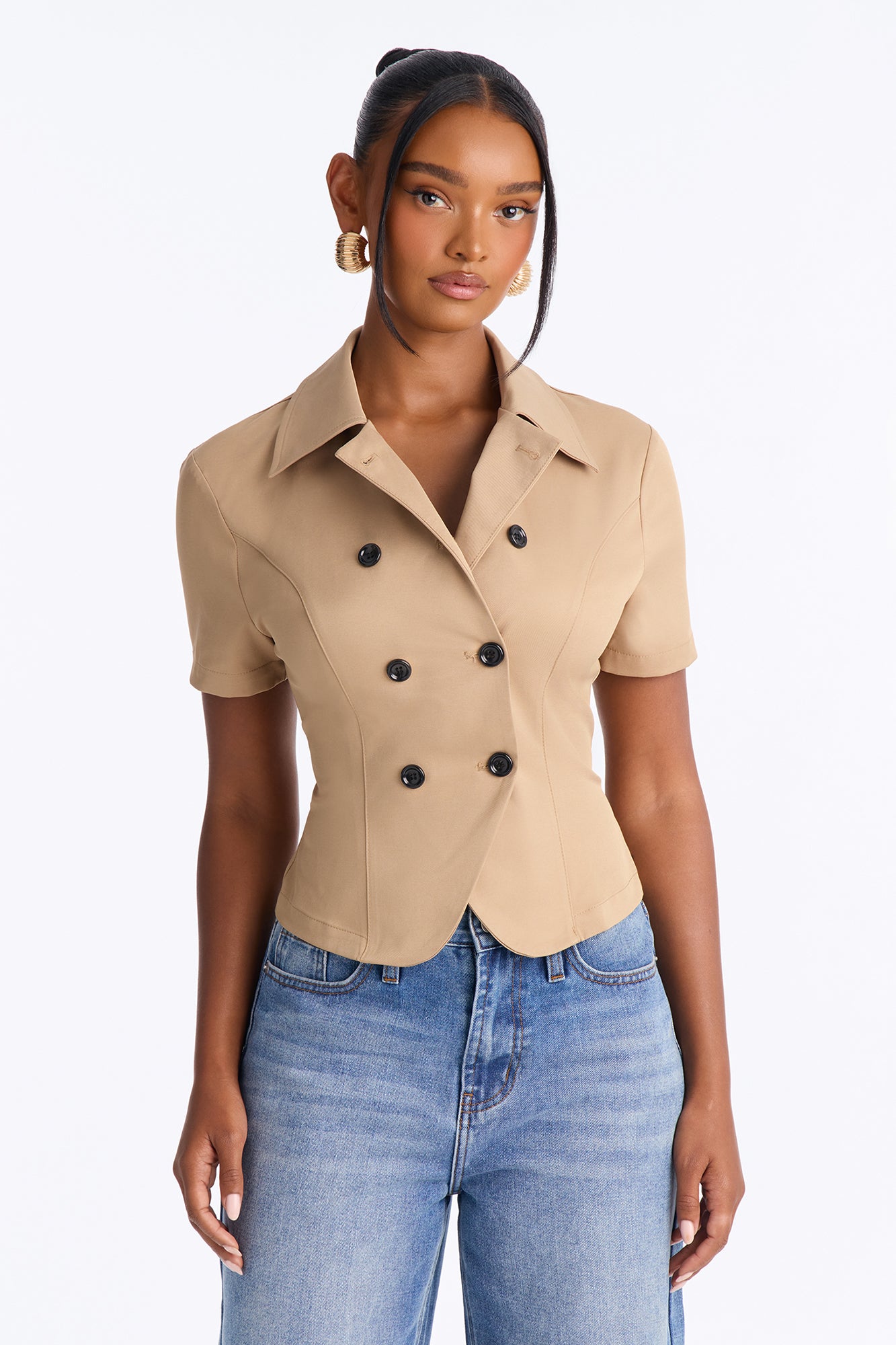 Sweet Talk Me Button Up Shirt - Khaki
