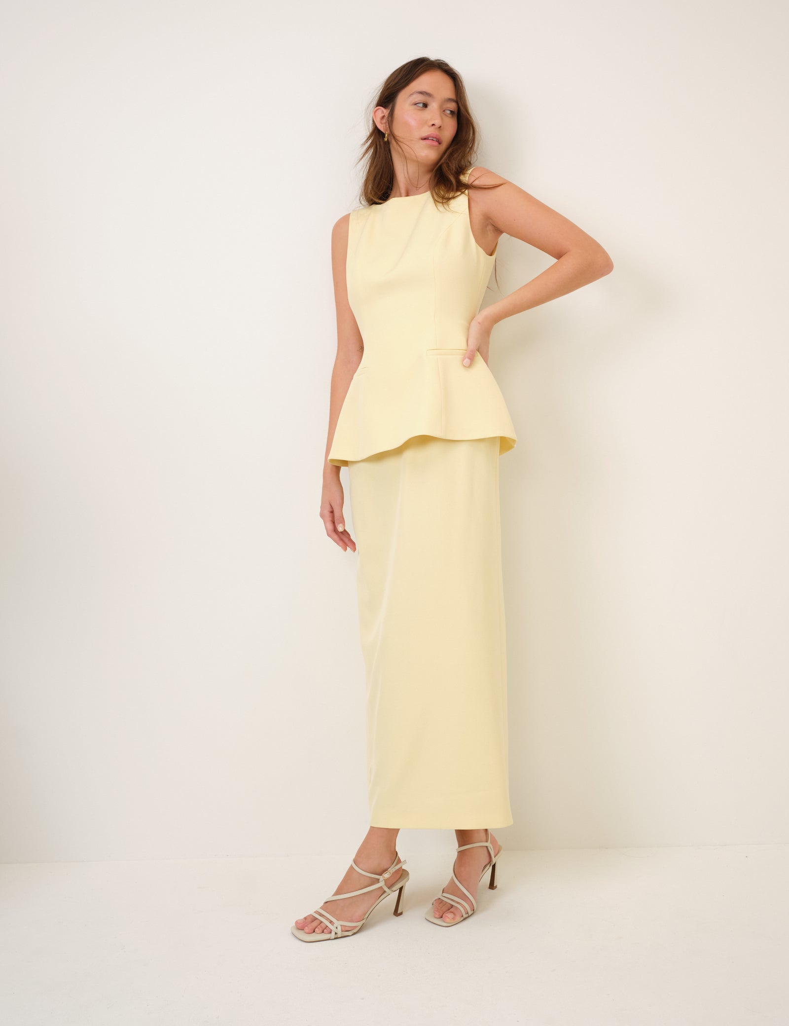 Butter Yellow Peplum Evah Maxi Dress