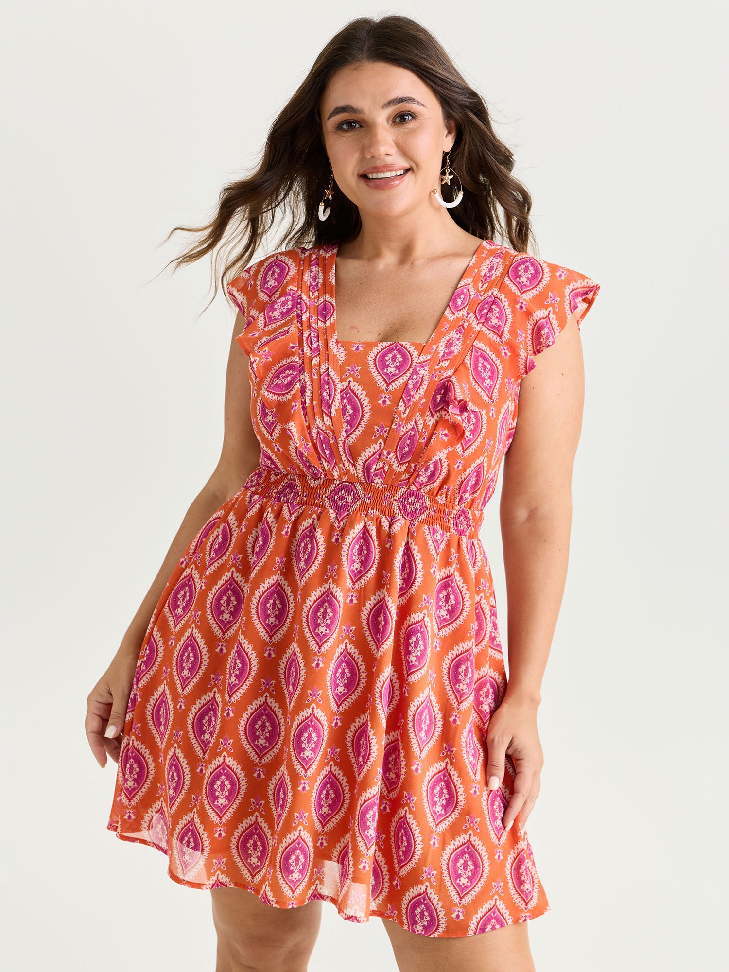Geometric Print Toothpick Pleat Mini Dress