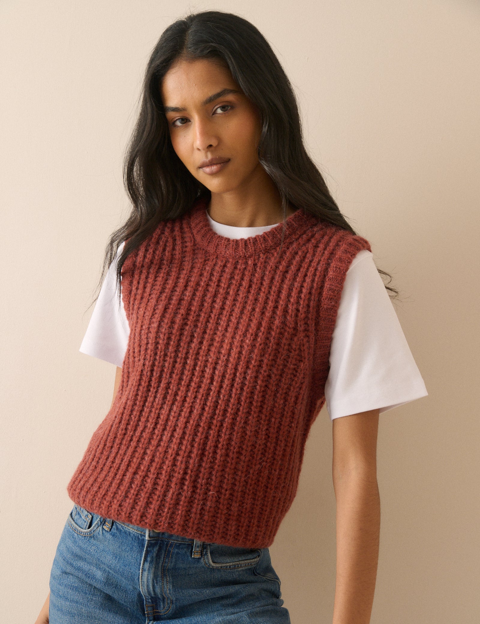Red Chunky Knitted Vest