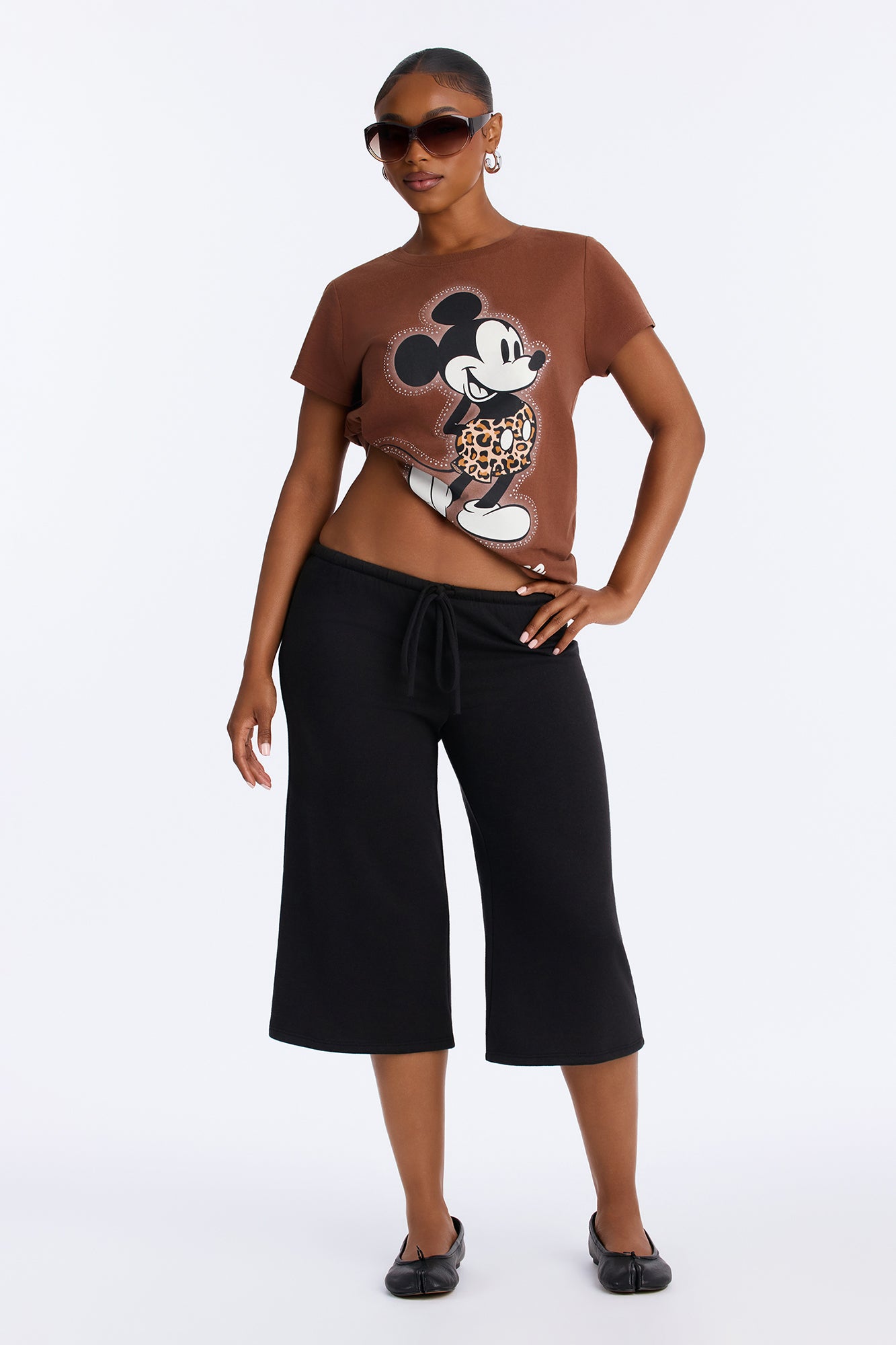 Mickey Mouse Leopard Rhinestone Oversized Tee - Chocolate