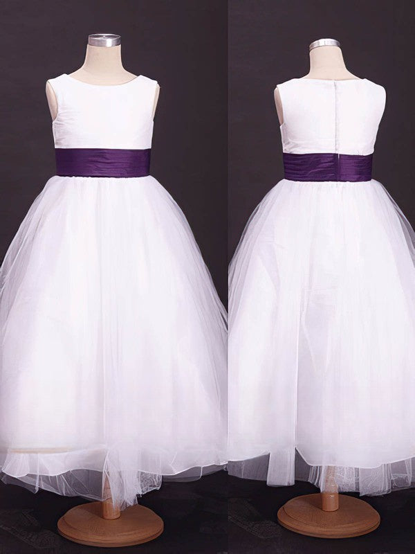 Stylish A-Line Crew Tulle Flower Girl Dresses with Sash
