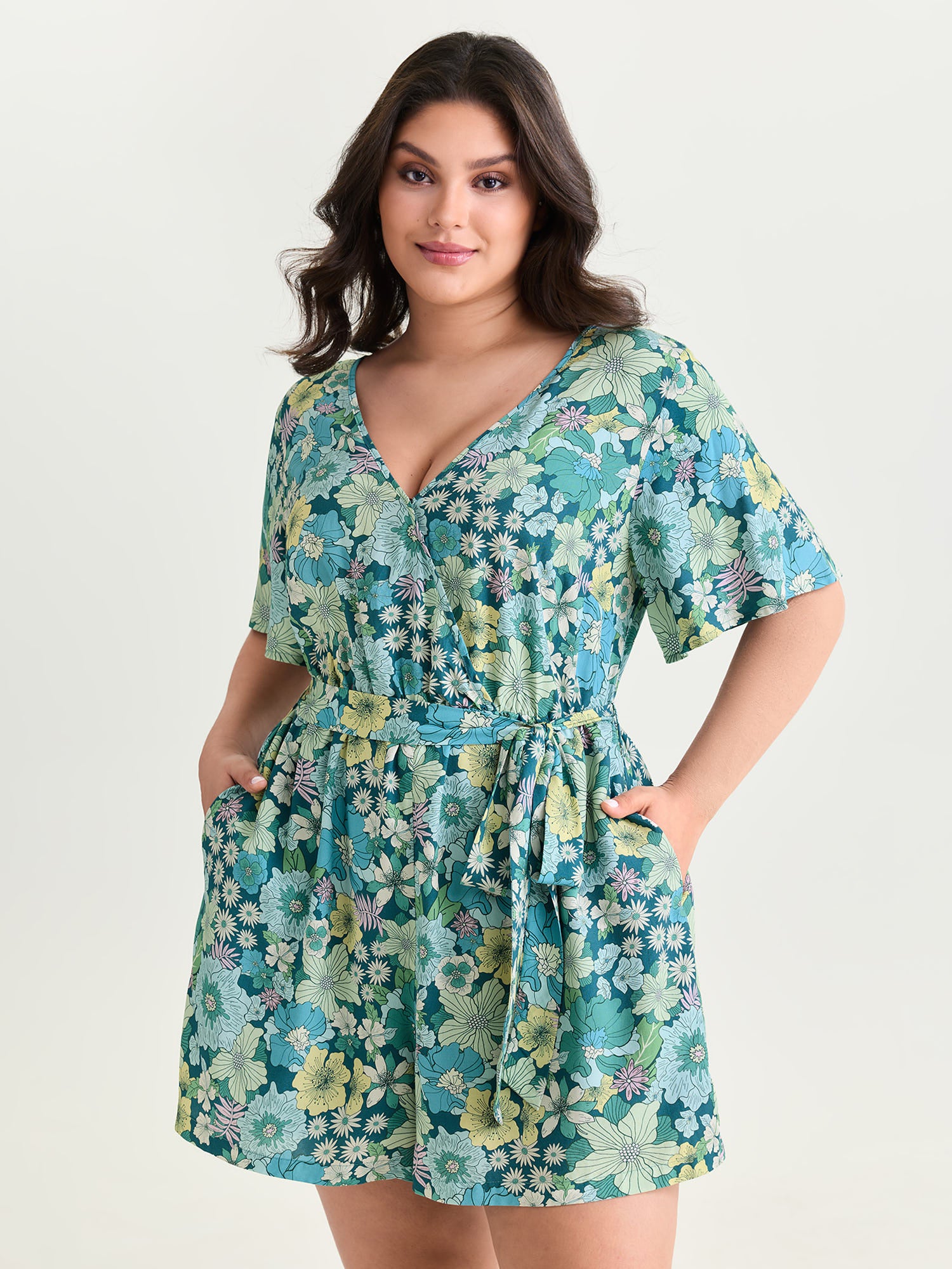 Floral Print Waist-Tie Romper