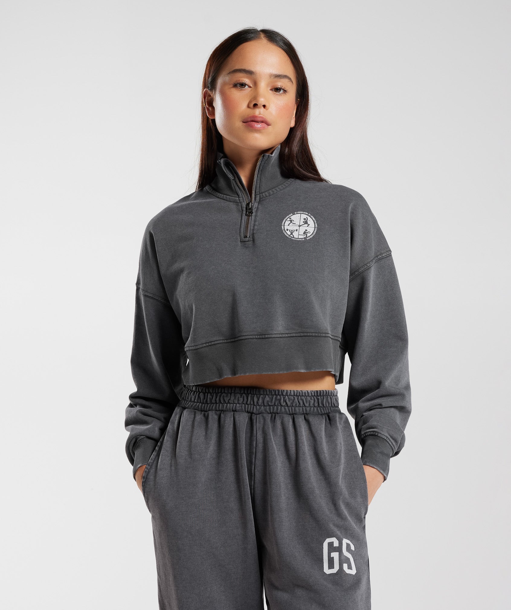 Gymshark Collegiate 1/4 Zip - Silhouette Grey/Acid Wash Small Ball