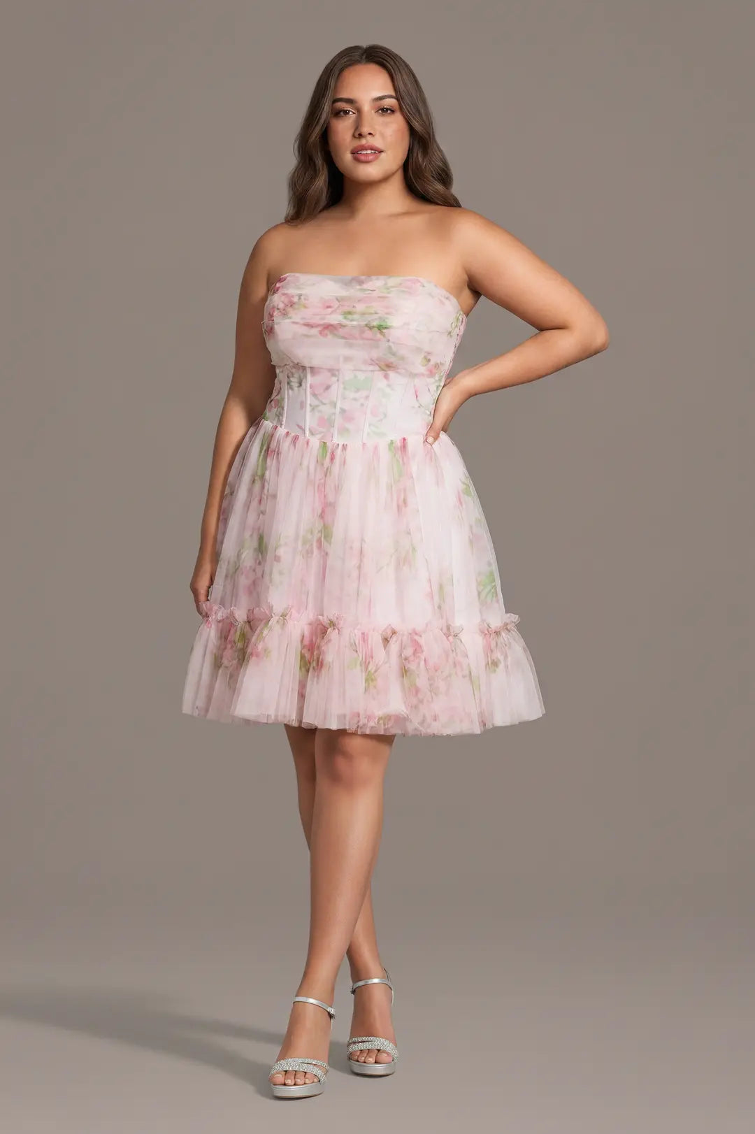 Draped Printed Mesh Sheath Mini Dress